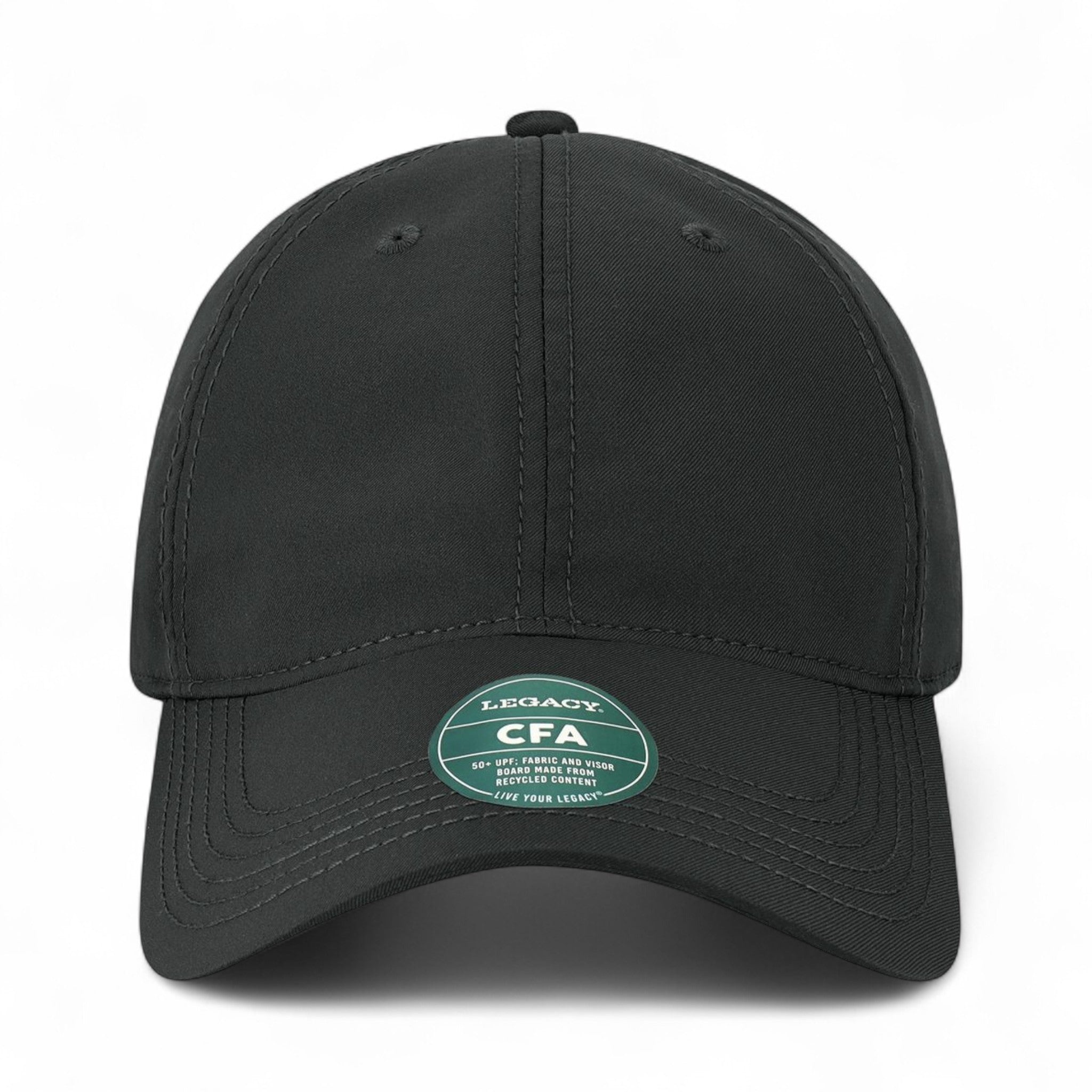 Front view of LEGACY CFA custom hat in black