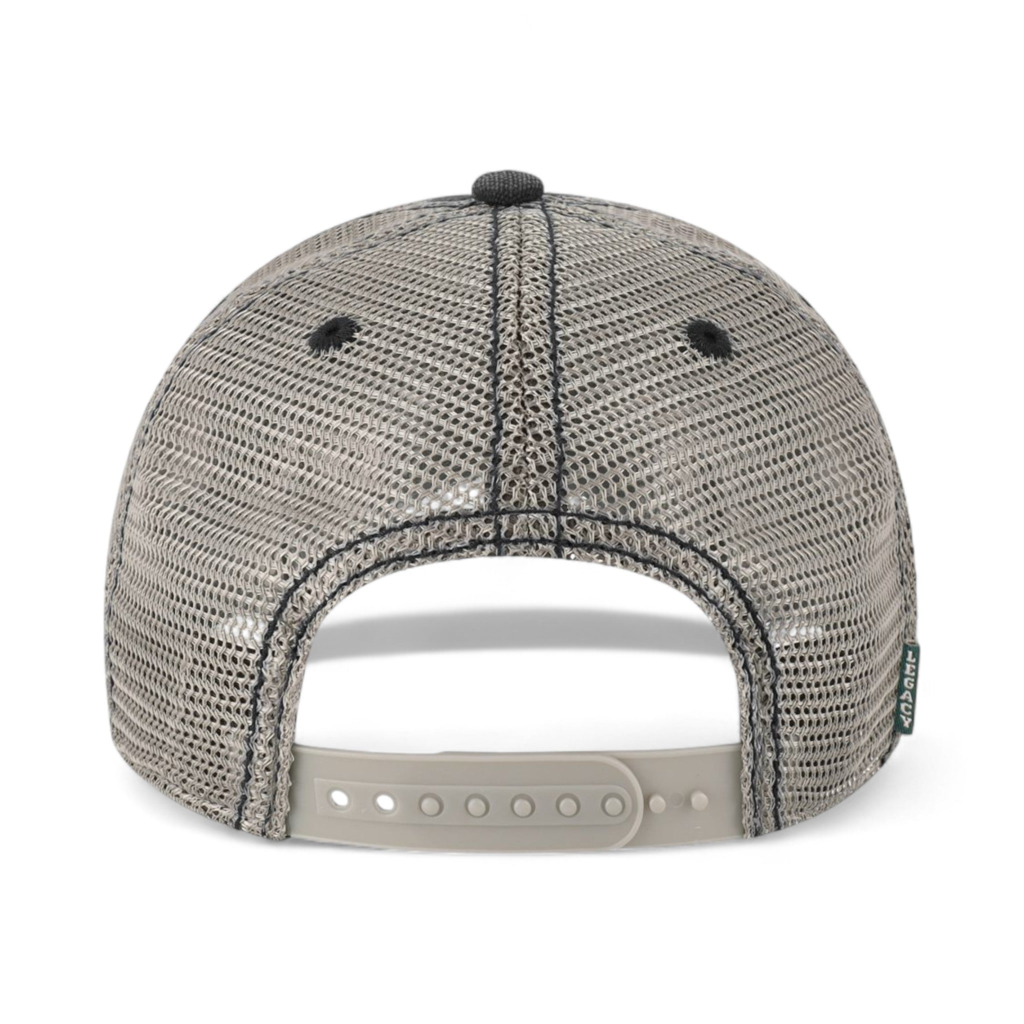 Back view of LEGACY DTA custom hat in black and grey