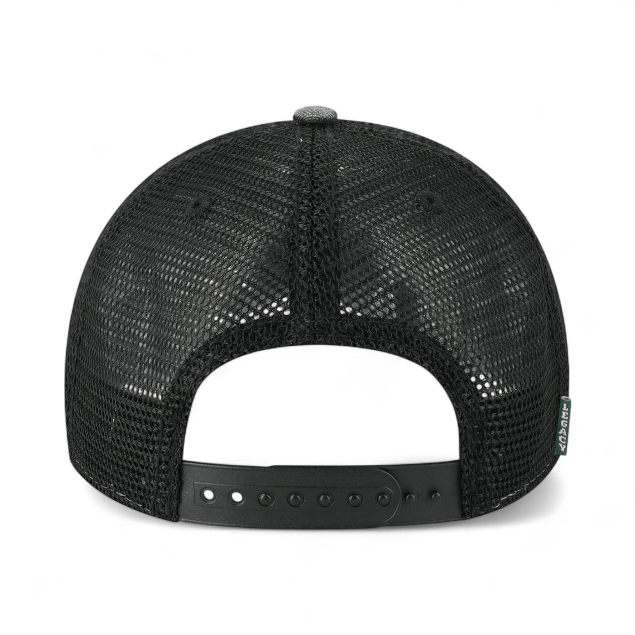 Back view of LEGACY DTA custom hat in black