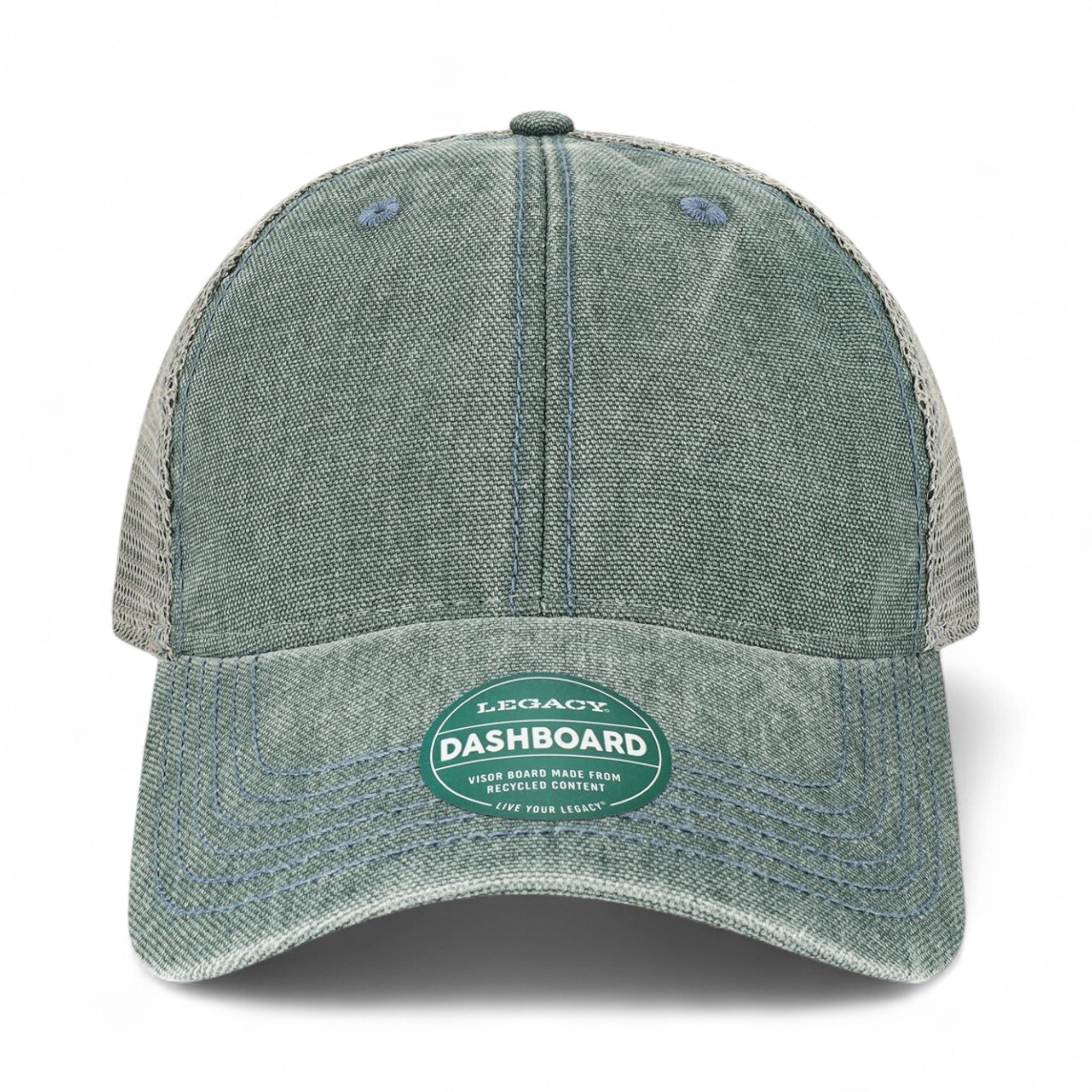 Front view of LEGACY DTA custom hat in blue steel and grey