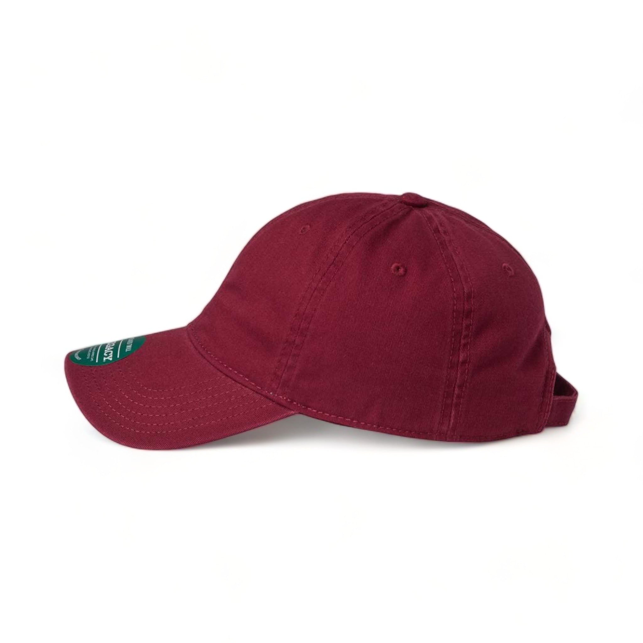 Side view of LEGACY EZA custom hat in burgundy