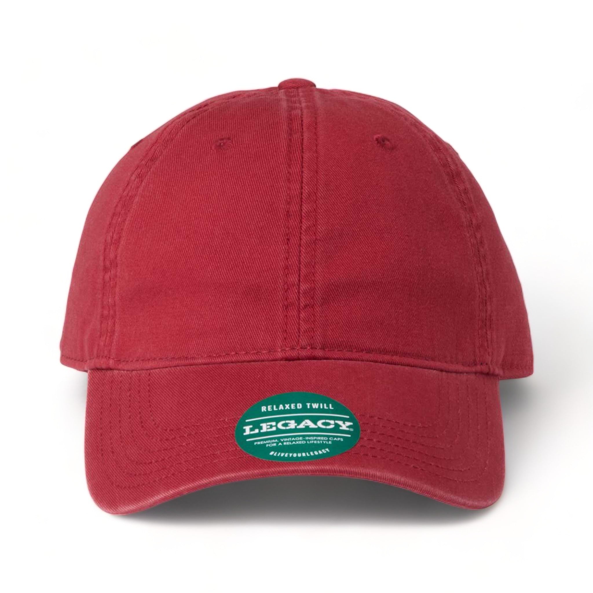 Front view of LEGACY EZA custom hat in cardinal