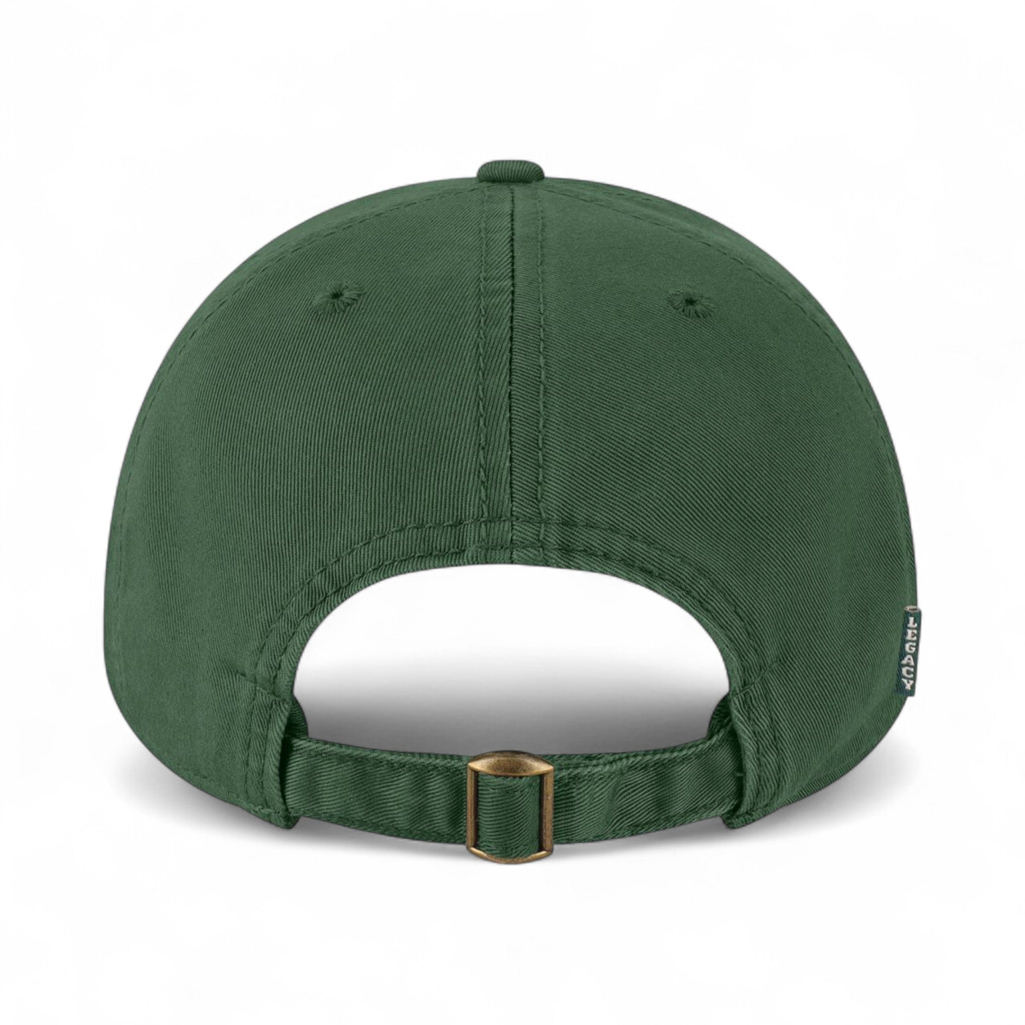 Back view of LEGACY EZA custom hat in dark green