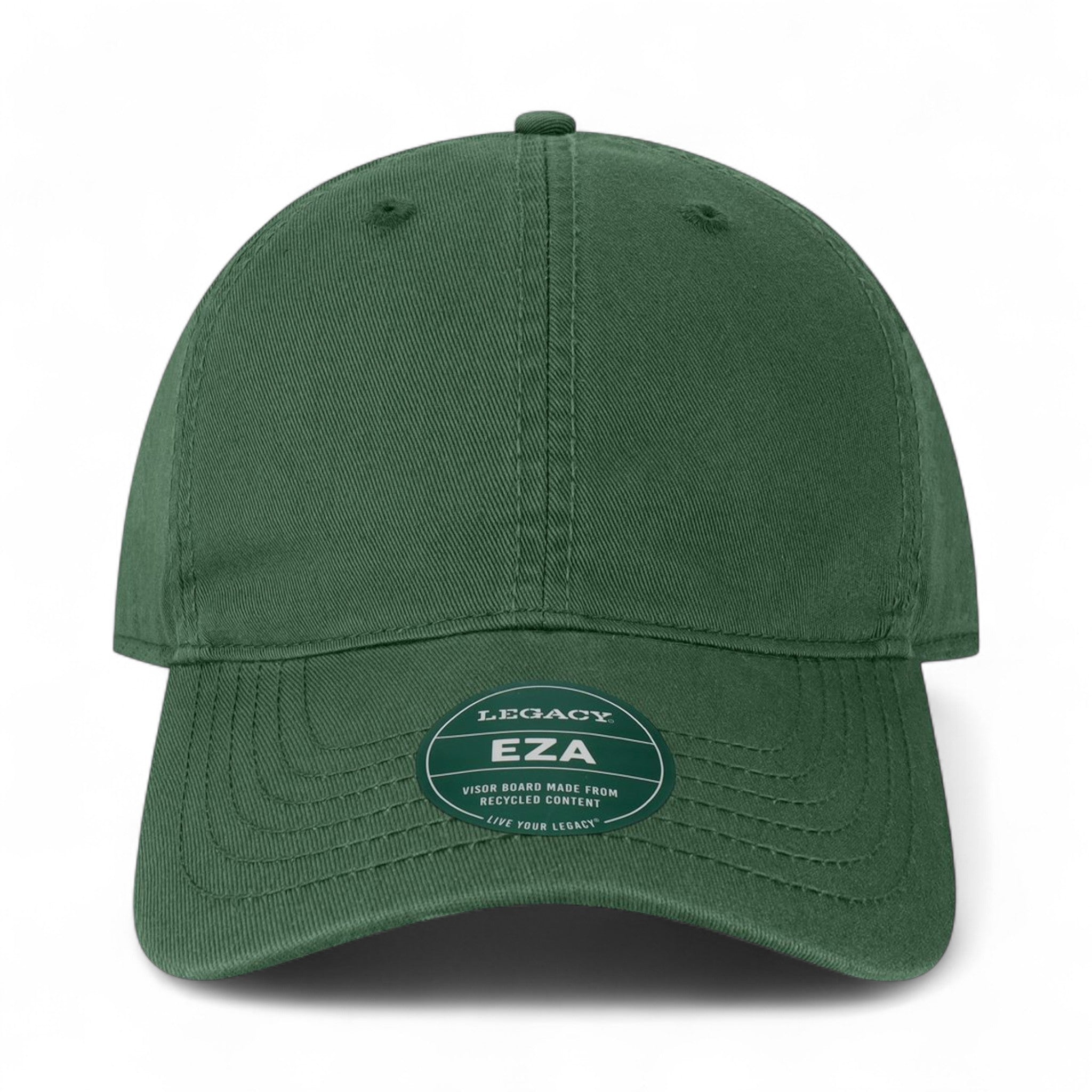 Front view of LEGACY EZA custom hat in dark green
