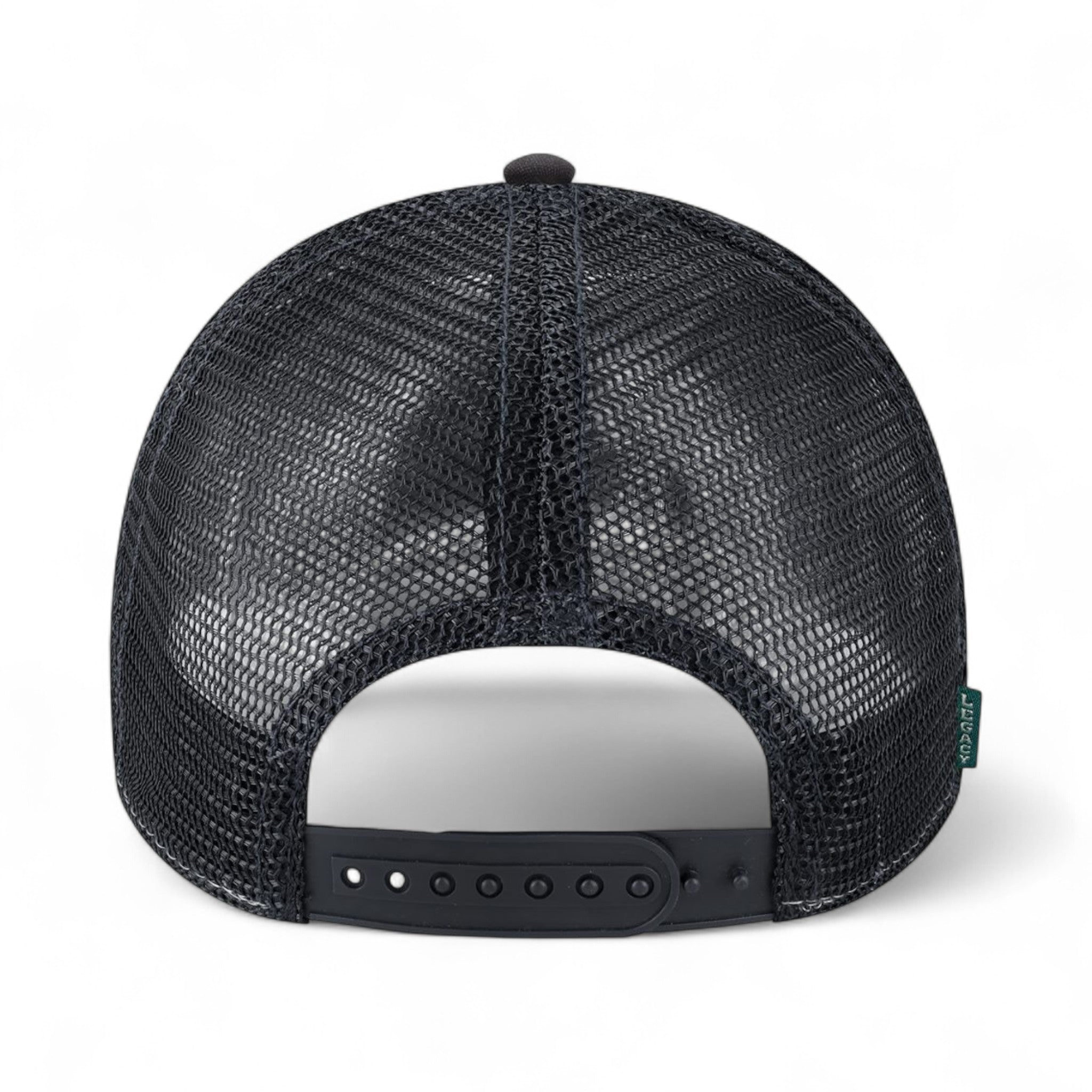 Back view of LEGACY LPS custom hat in black and black