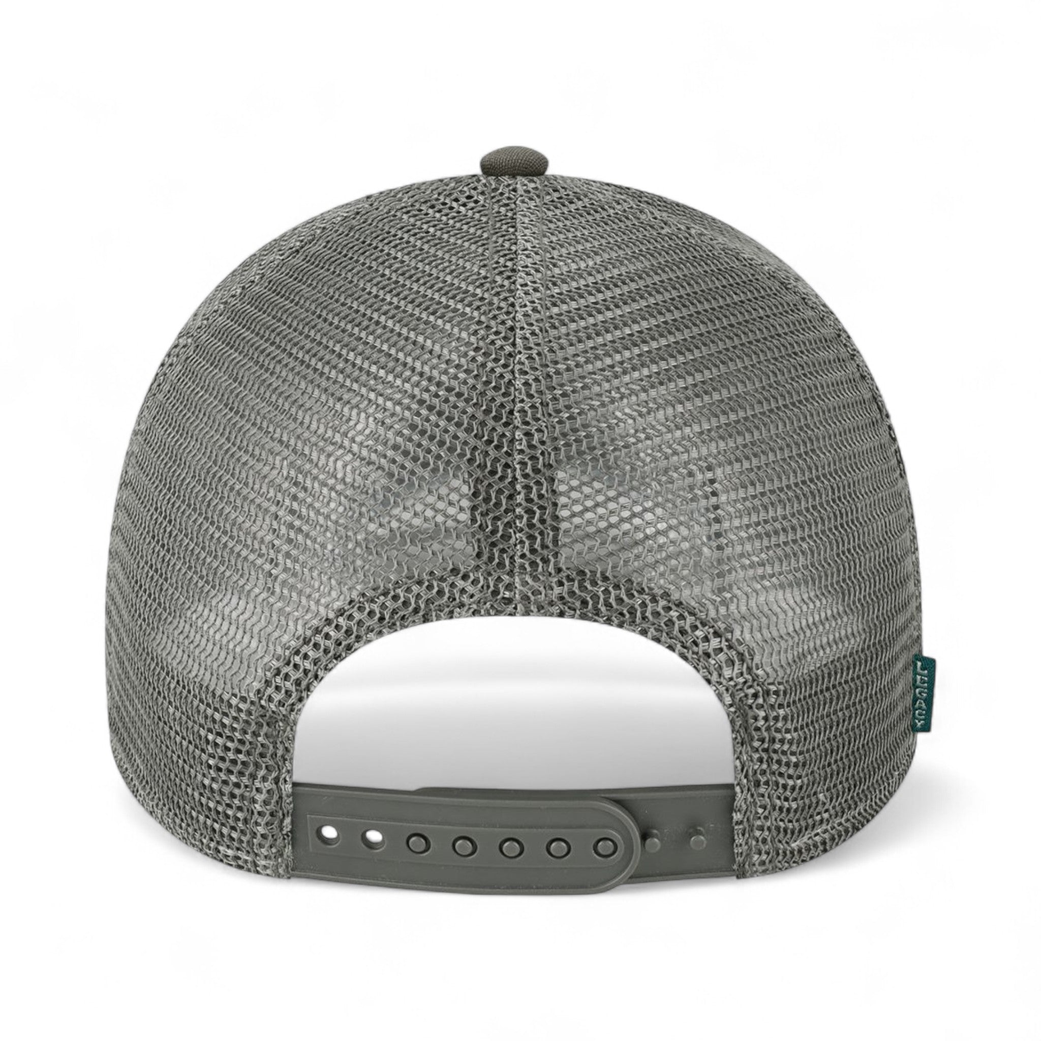 Back view of LEGACY LPS custom hat in dark grey and dark grey