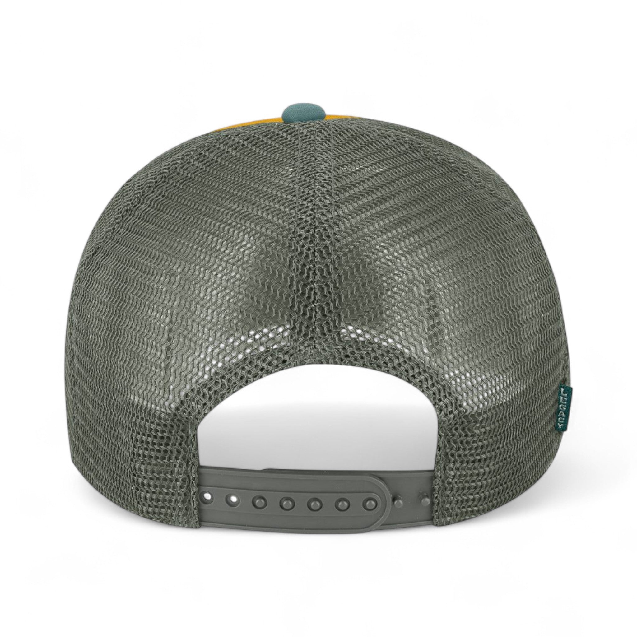 Back view of LEGACY LTA custom hat in bronze and pine green