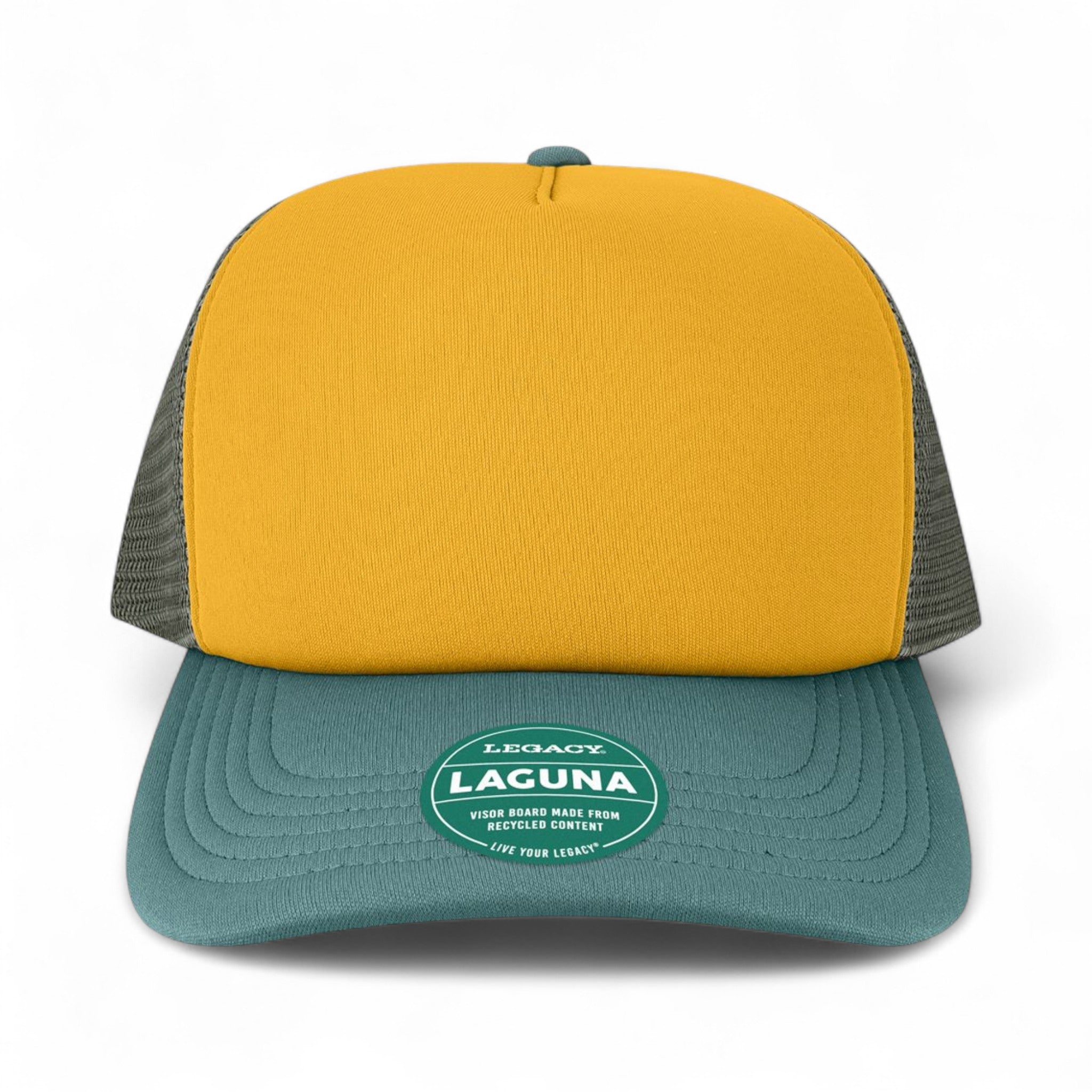 Front view of LEGACY LTA custom hat in bronze and pine green