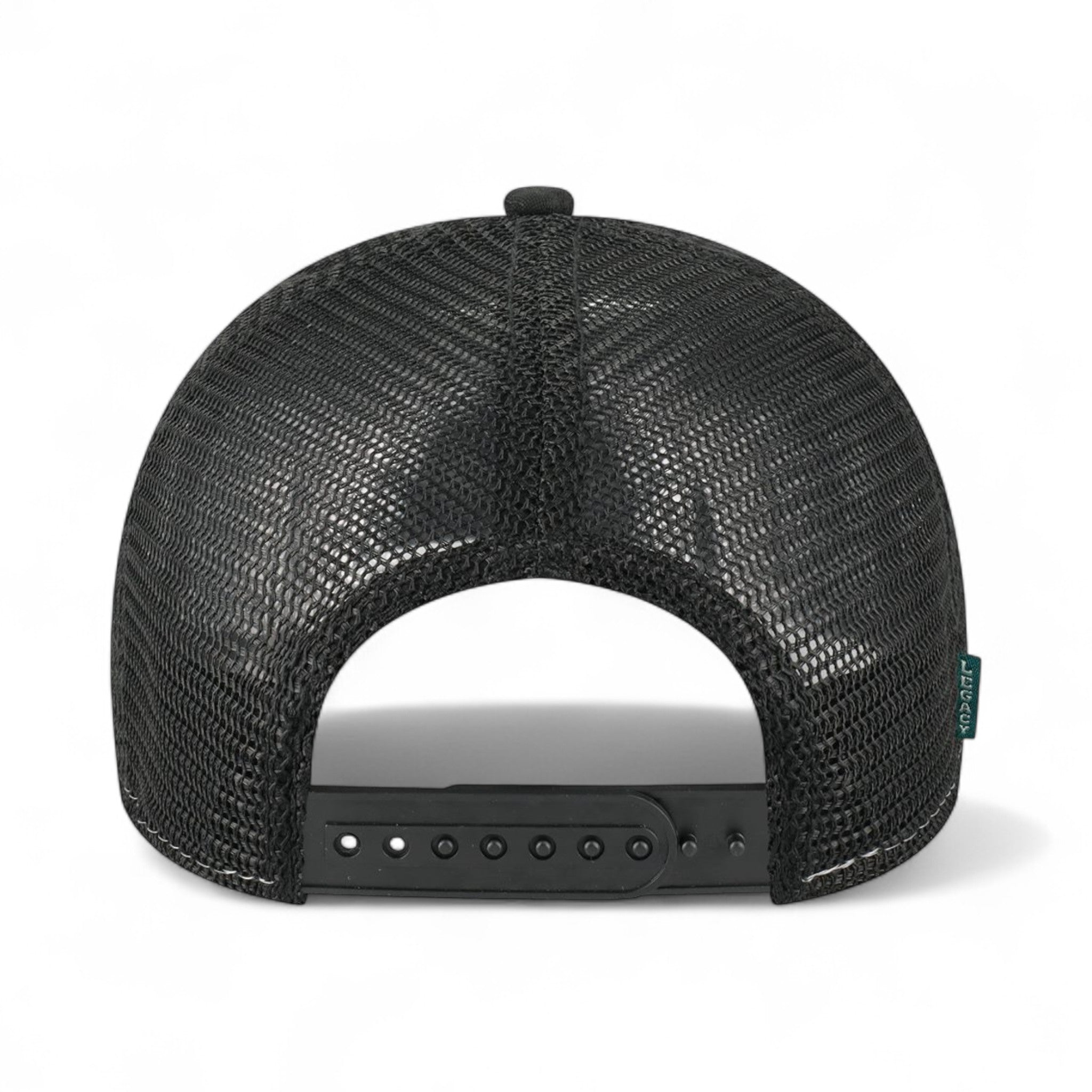 Back view of LEGACY MPS custom hat in black and black