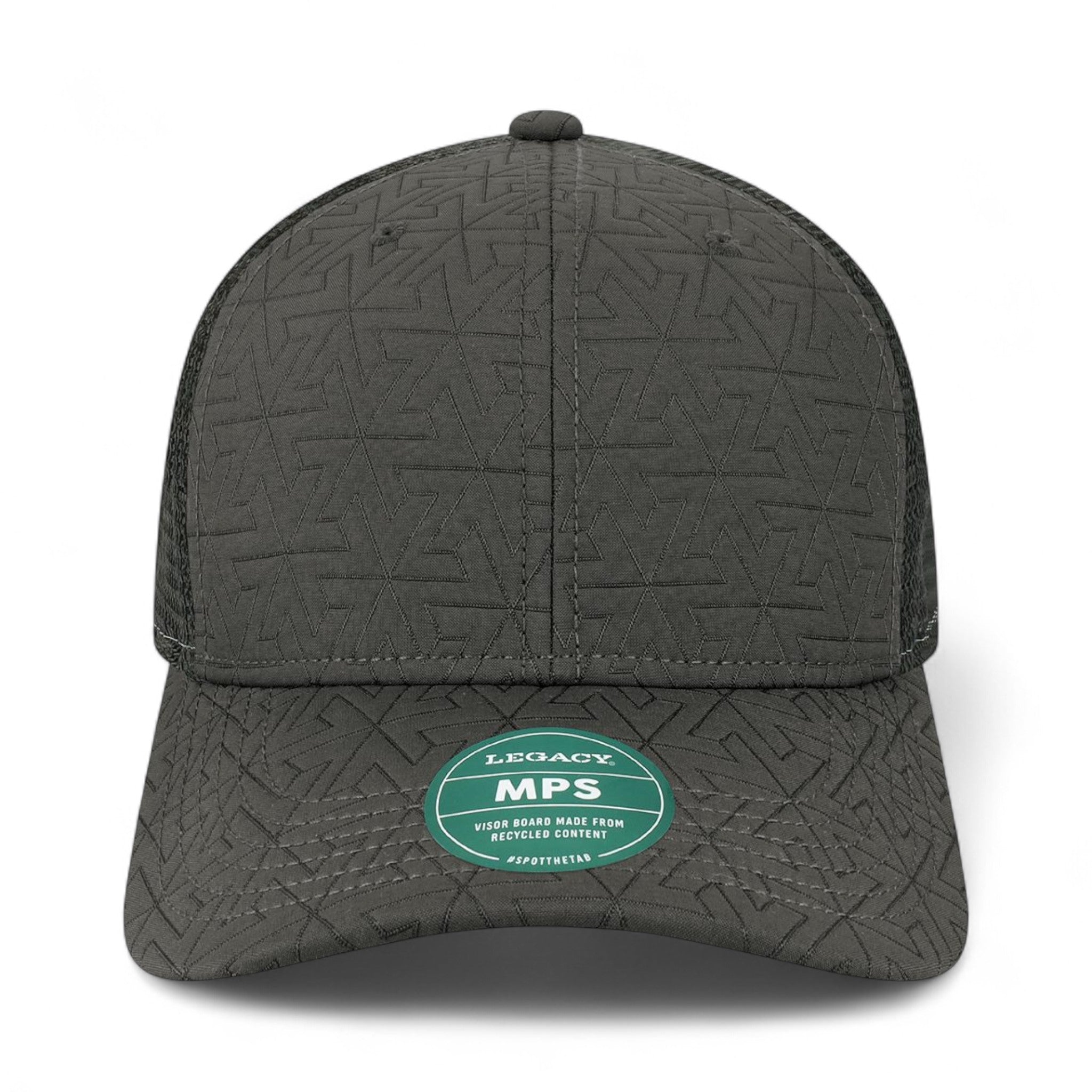 Front view of LEGACY MPS custom hat in black z - quilted