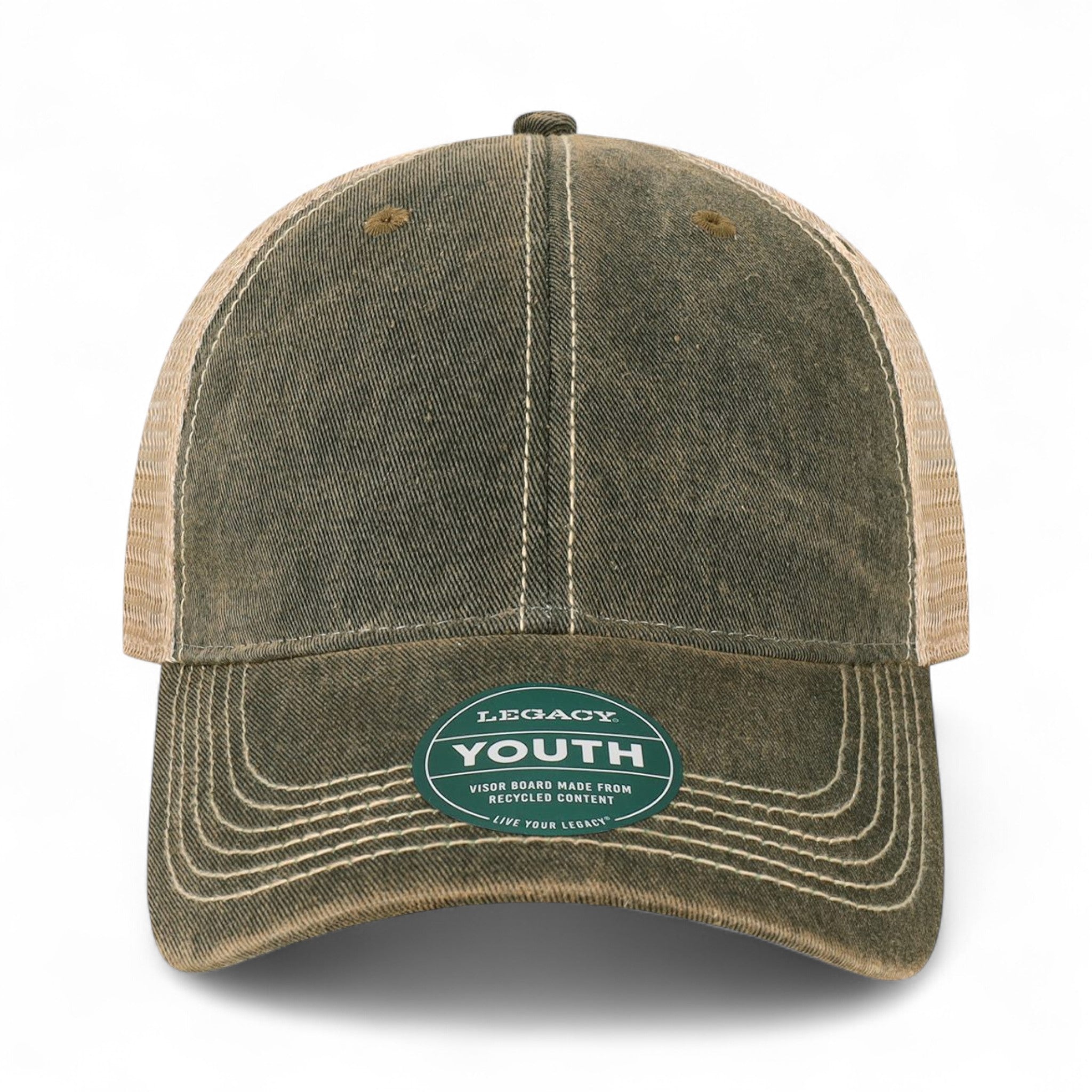 Front view of LEGACY OFAY custom hat in black and khaki