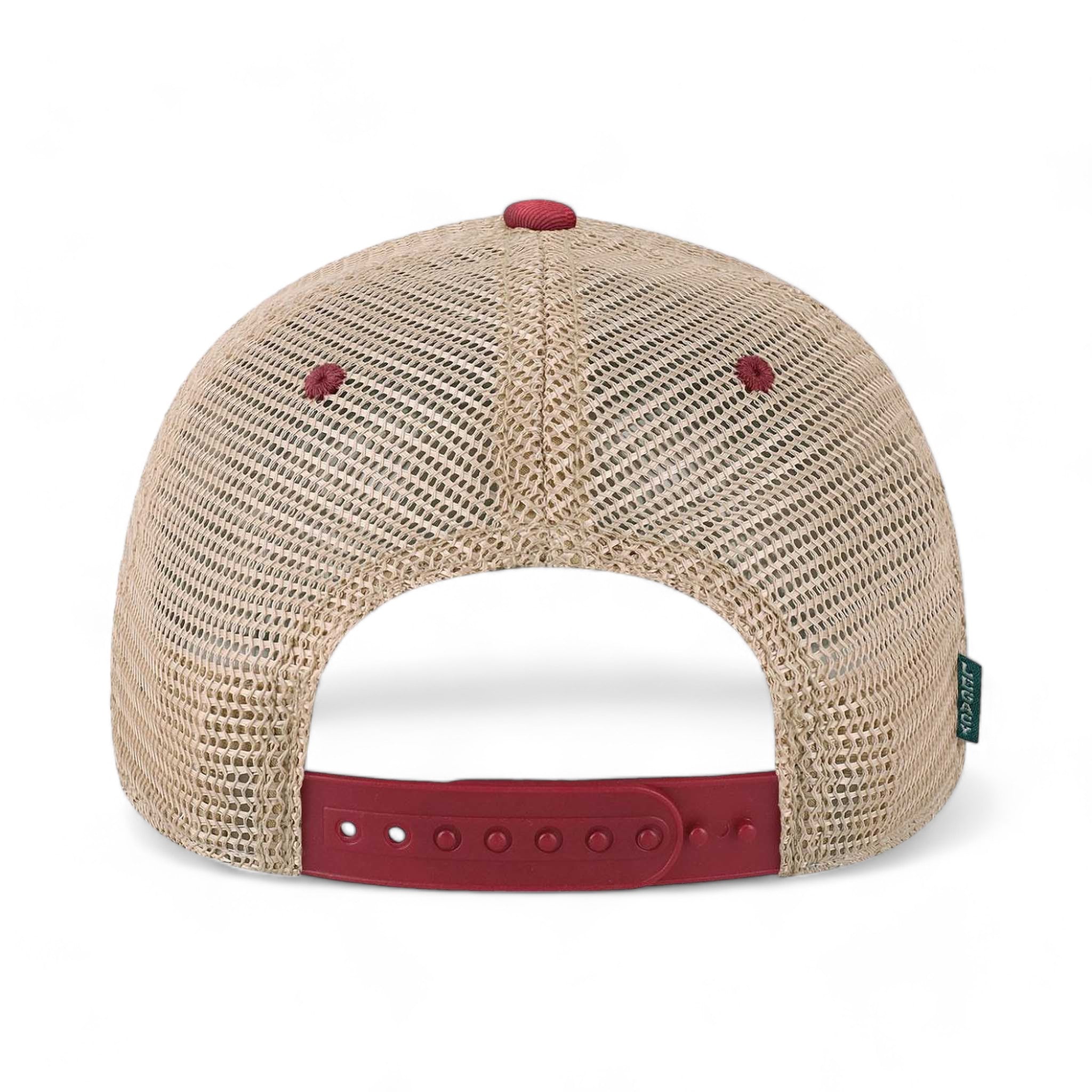 Back view of LEGACY OFAY custom hat in cardinal and khaki