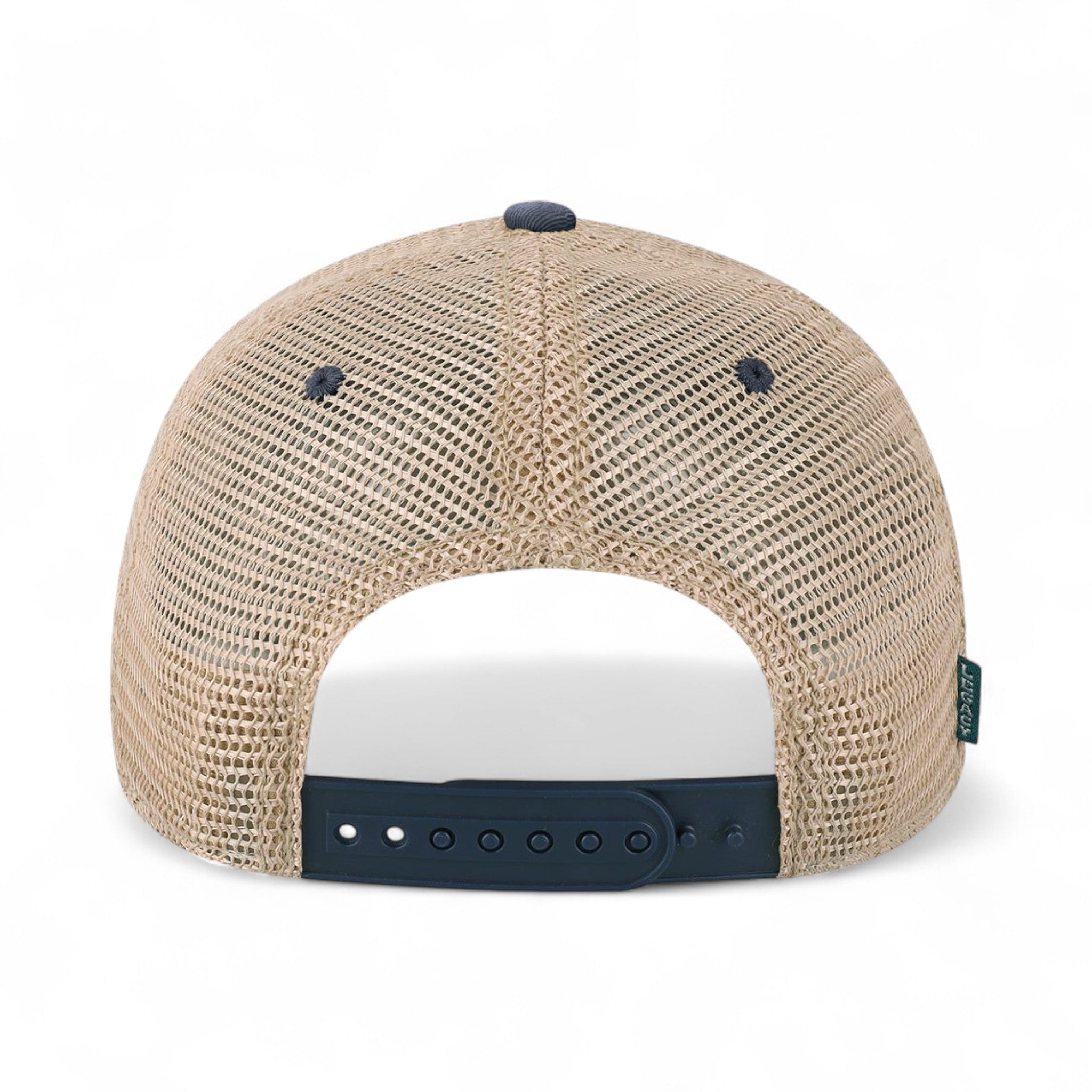 Back view of LEGACY OFAY custom hat in navy and khaki