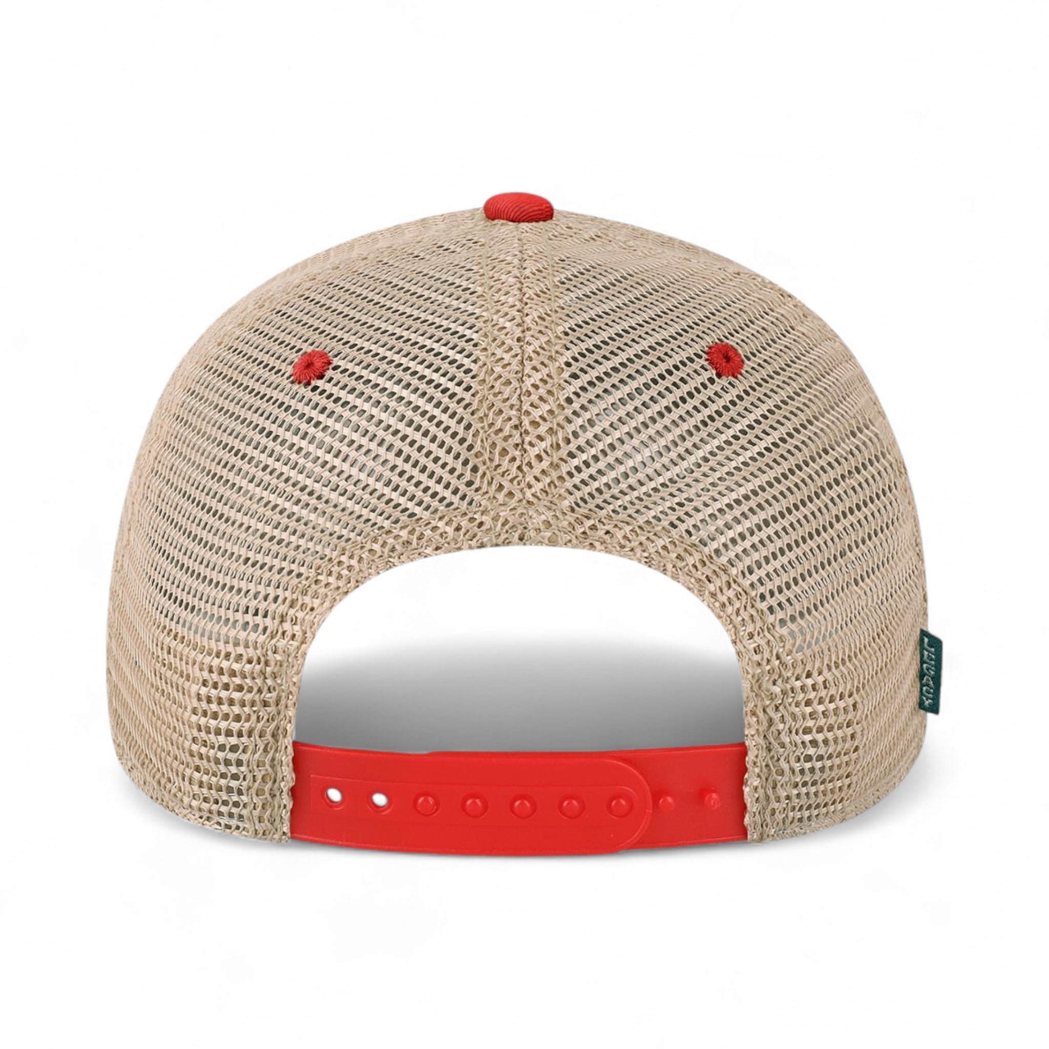 Back view of LEGACY OFAY custom hat in scarlet red and khaki