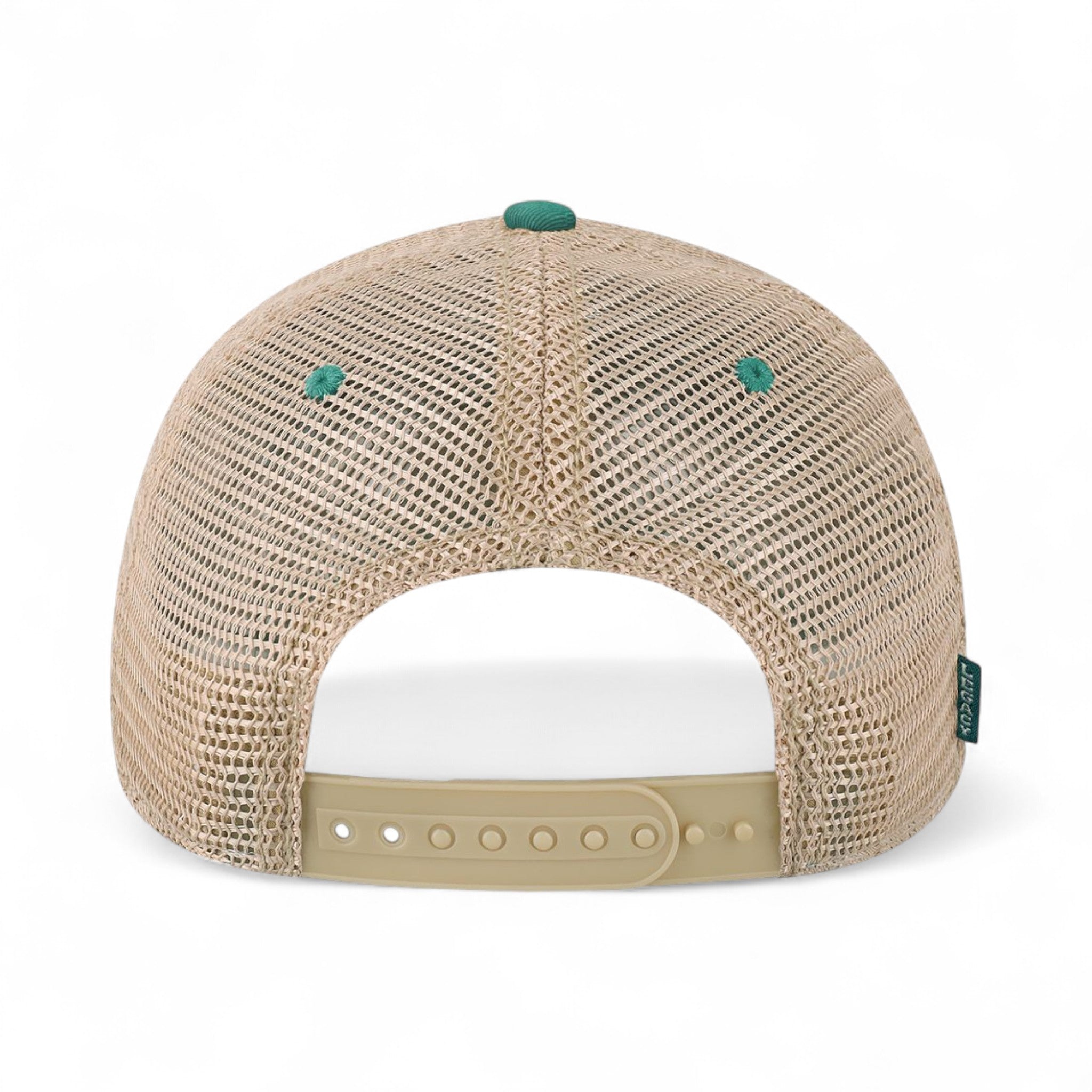 Back view of LEGACY OFA custom hat in aqua and khaki