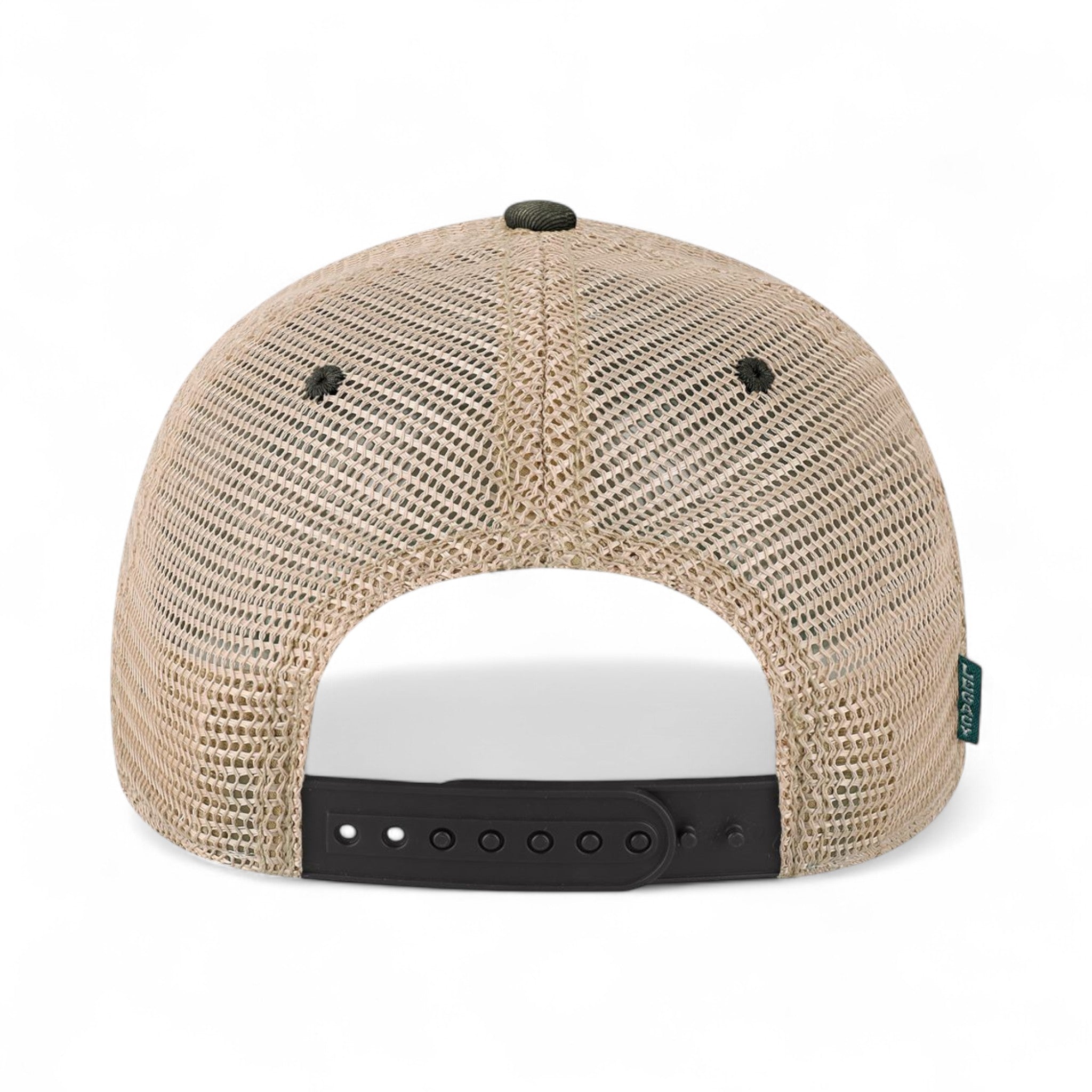 Back view of LEGACY OFA custom hat in black, army camo and khaki