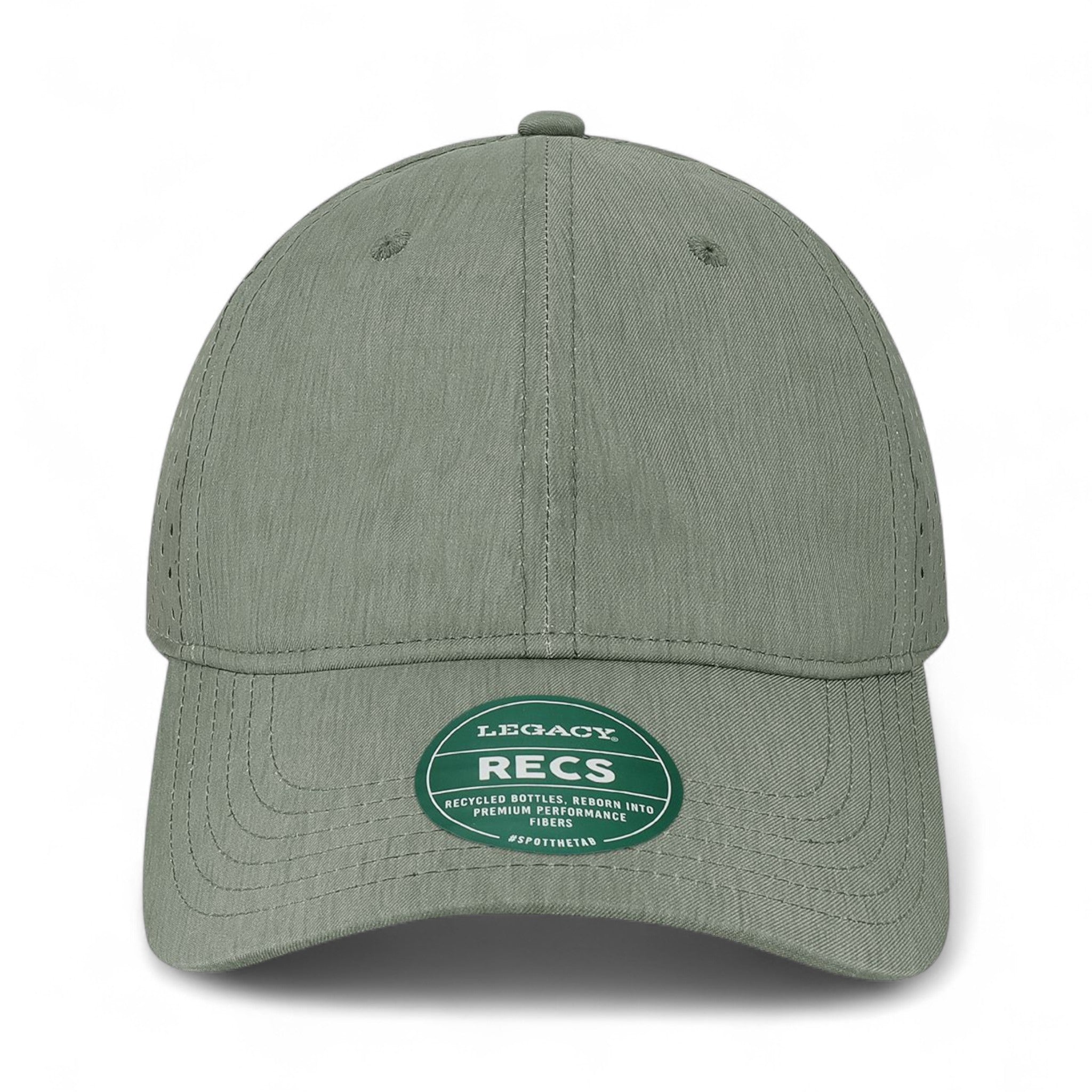 Front view of LEGACY RECS custom hat in eco dark grey