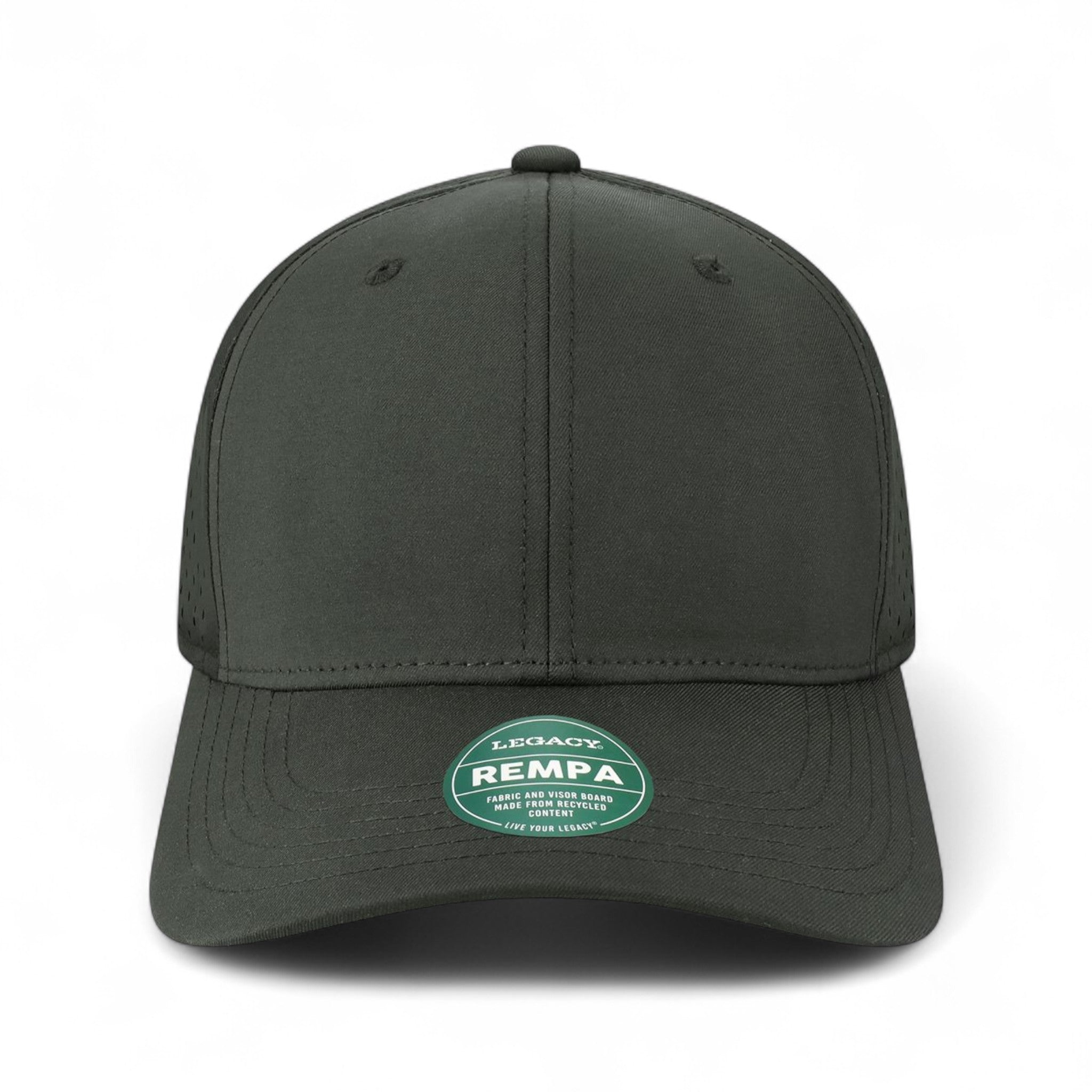 Front view of LEGACY REMPA custom hat in black