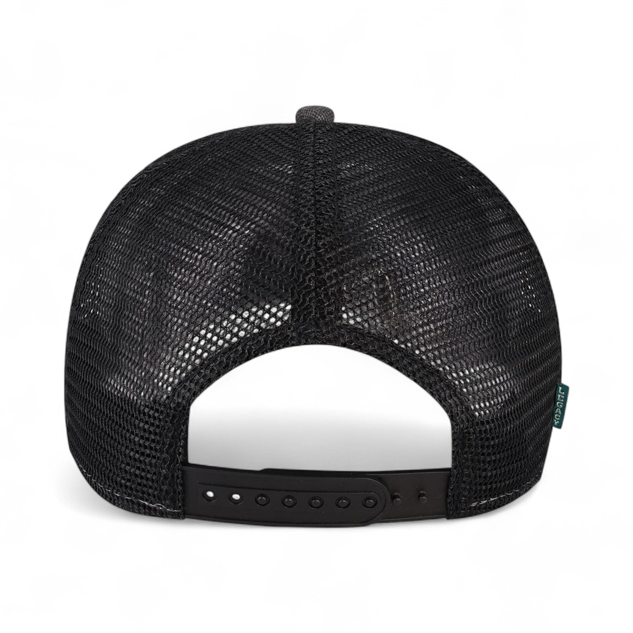 Back view of LEGACY ROADIE custom hat in black and black