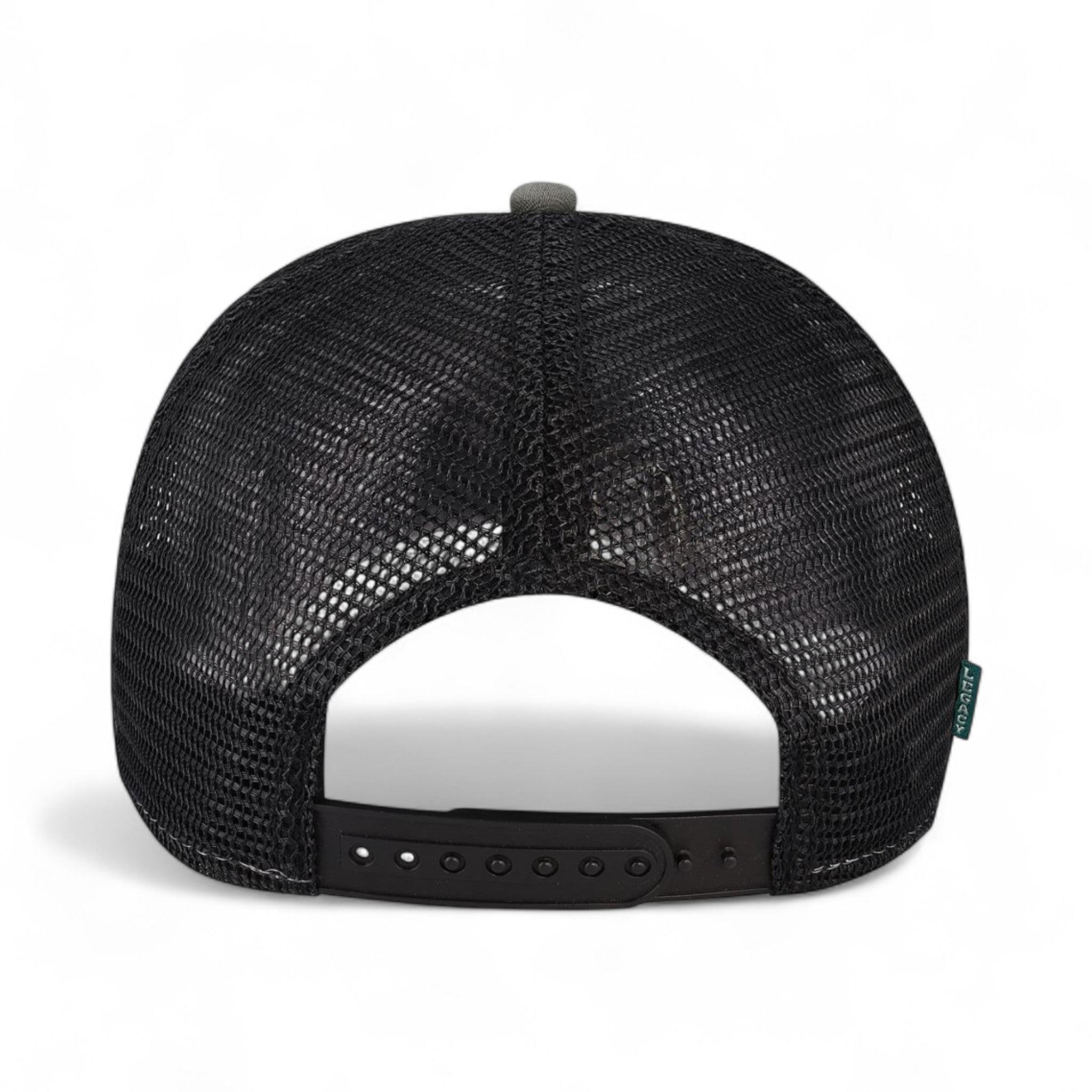 Back view of LEGACY ROADIE custom hat in charcoal slub and black
