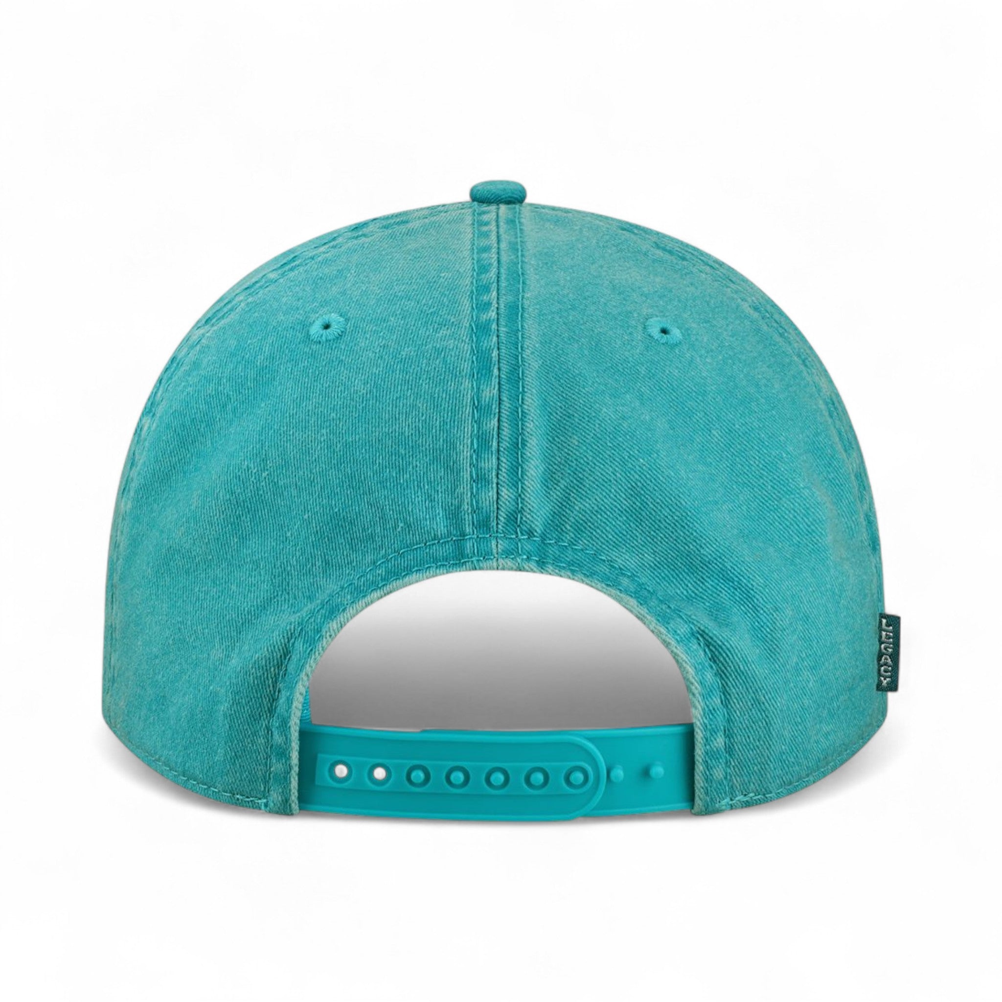 Back view of LEGACY SKULLY custom hat in aqua