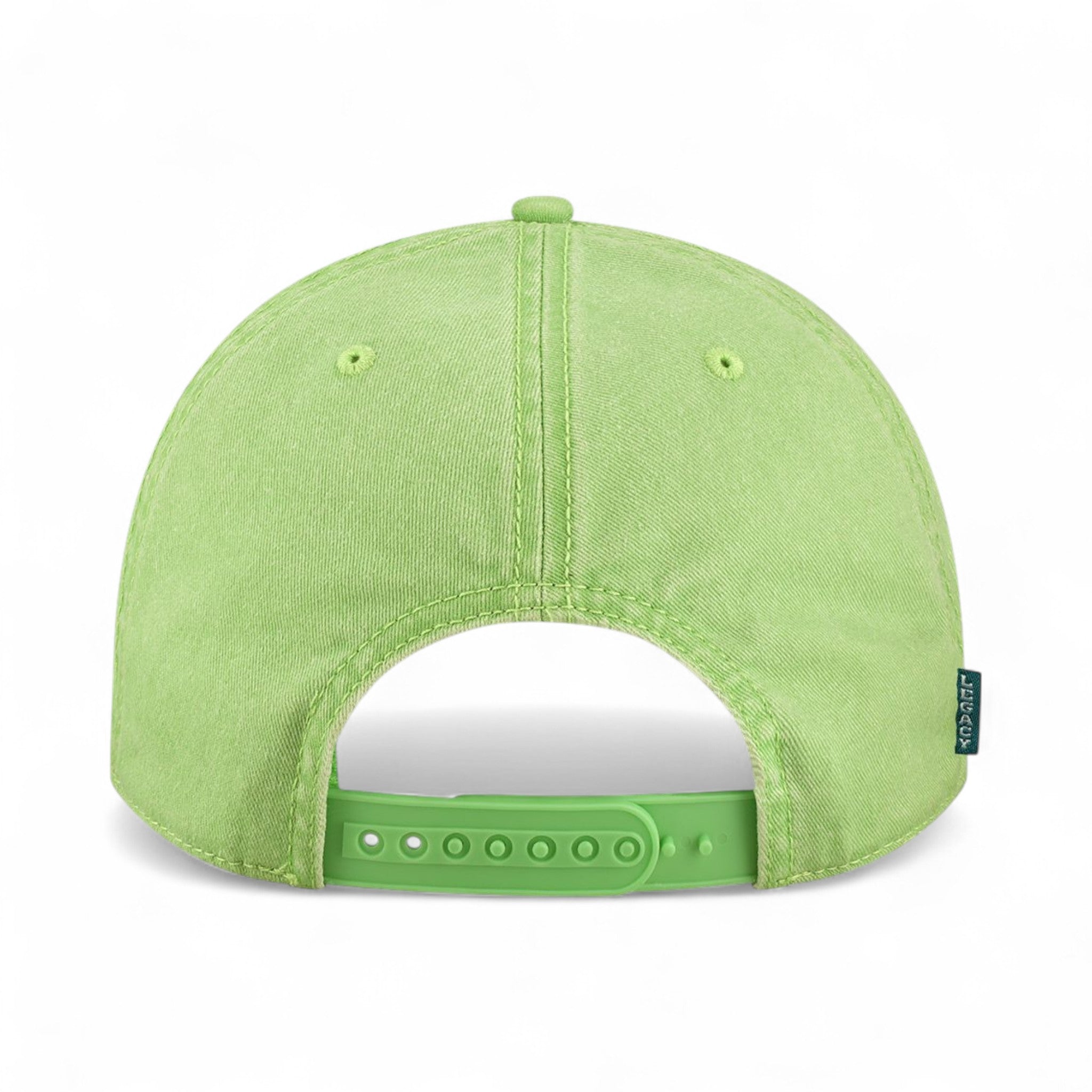 Back view of LEGACY SKULLY custom hat in lime green