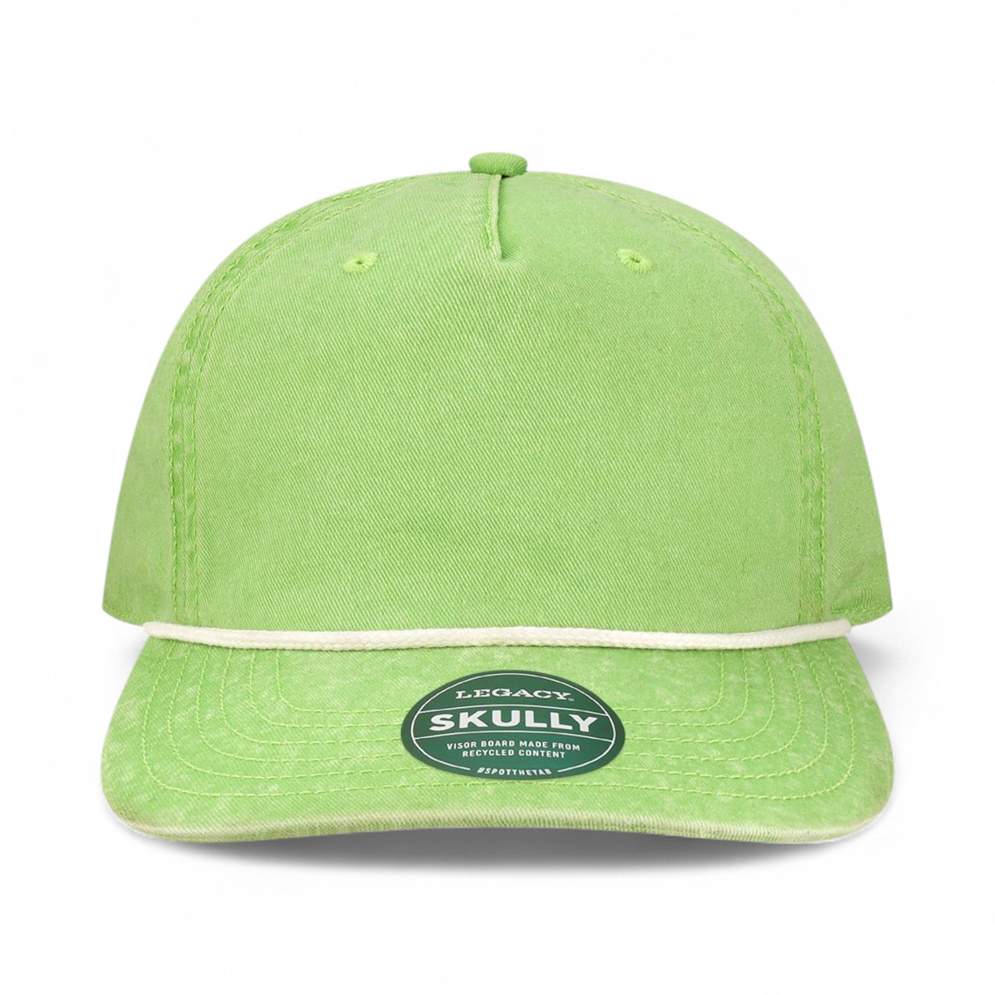Front view of LEGACY SKULLY custom hat in lime green