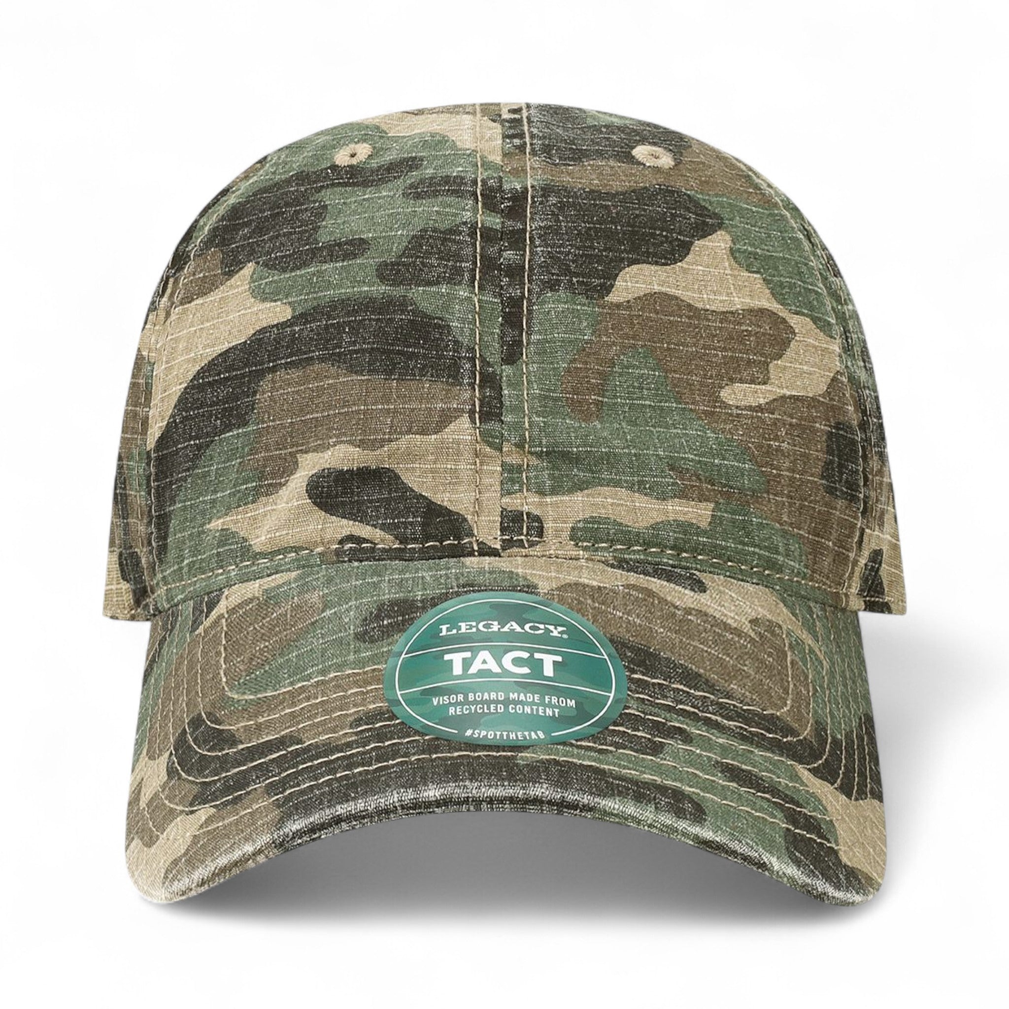 Front view of LEGACY TACT custom hat in army camo
