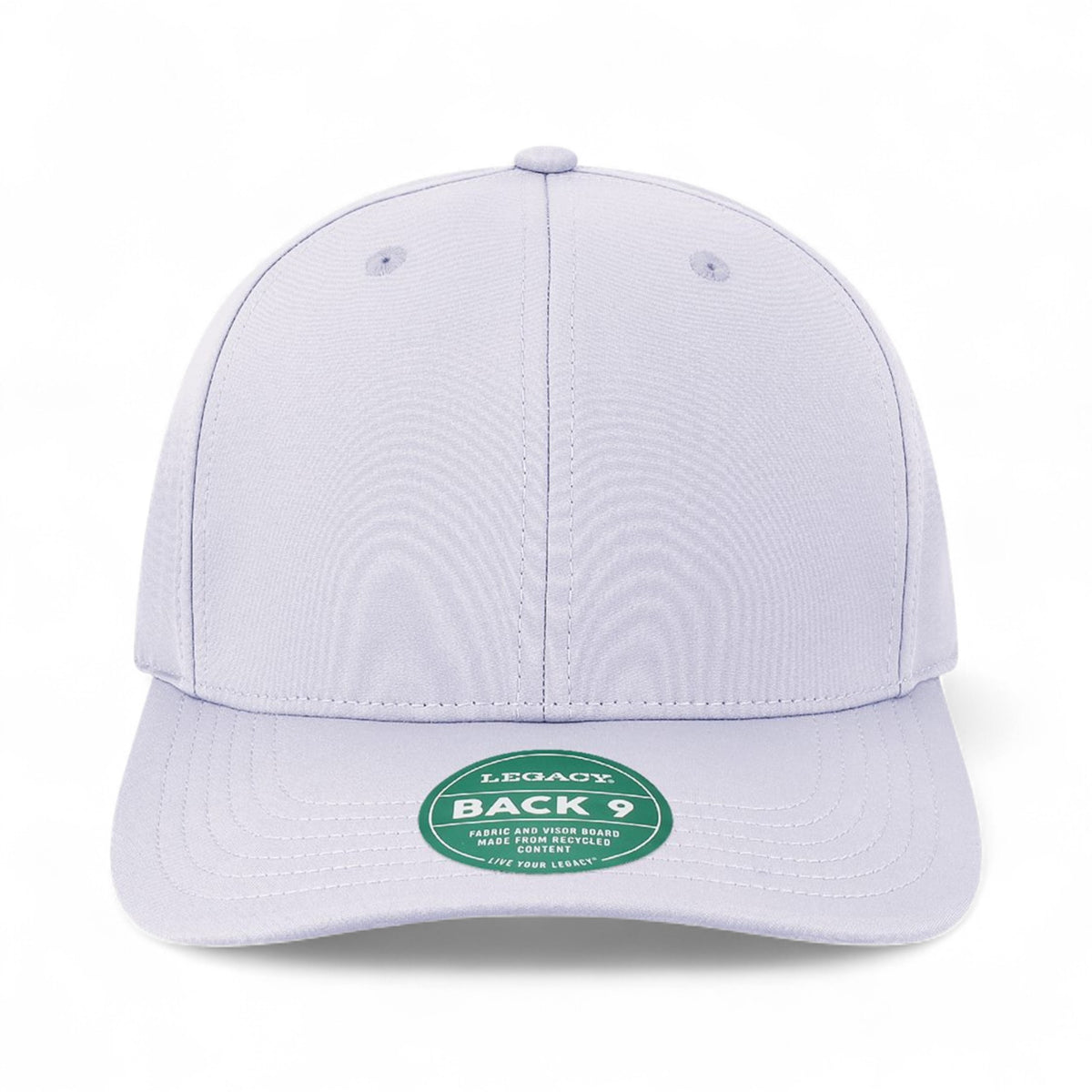 Front view of Legacy B9A custom hat in icelandic blue