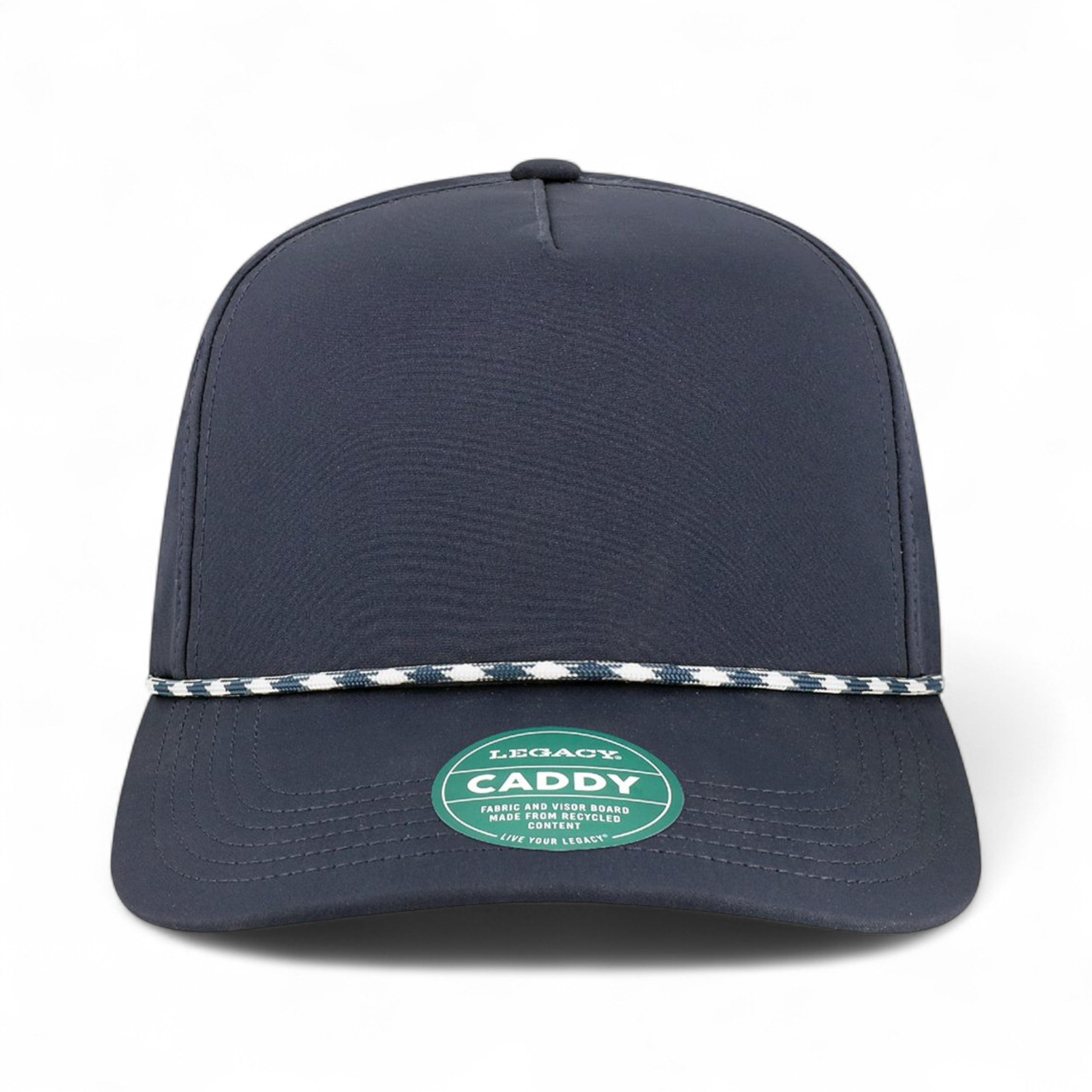 Front view of Legacy CADDY custom hat in navy