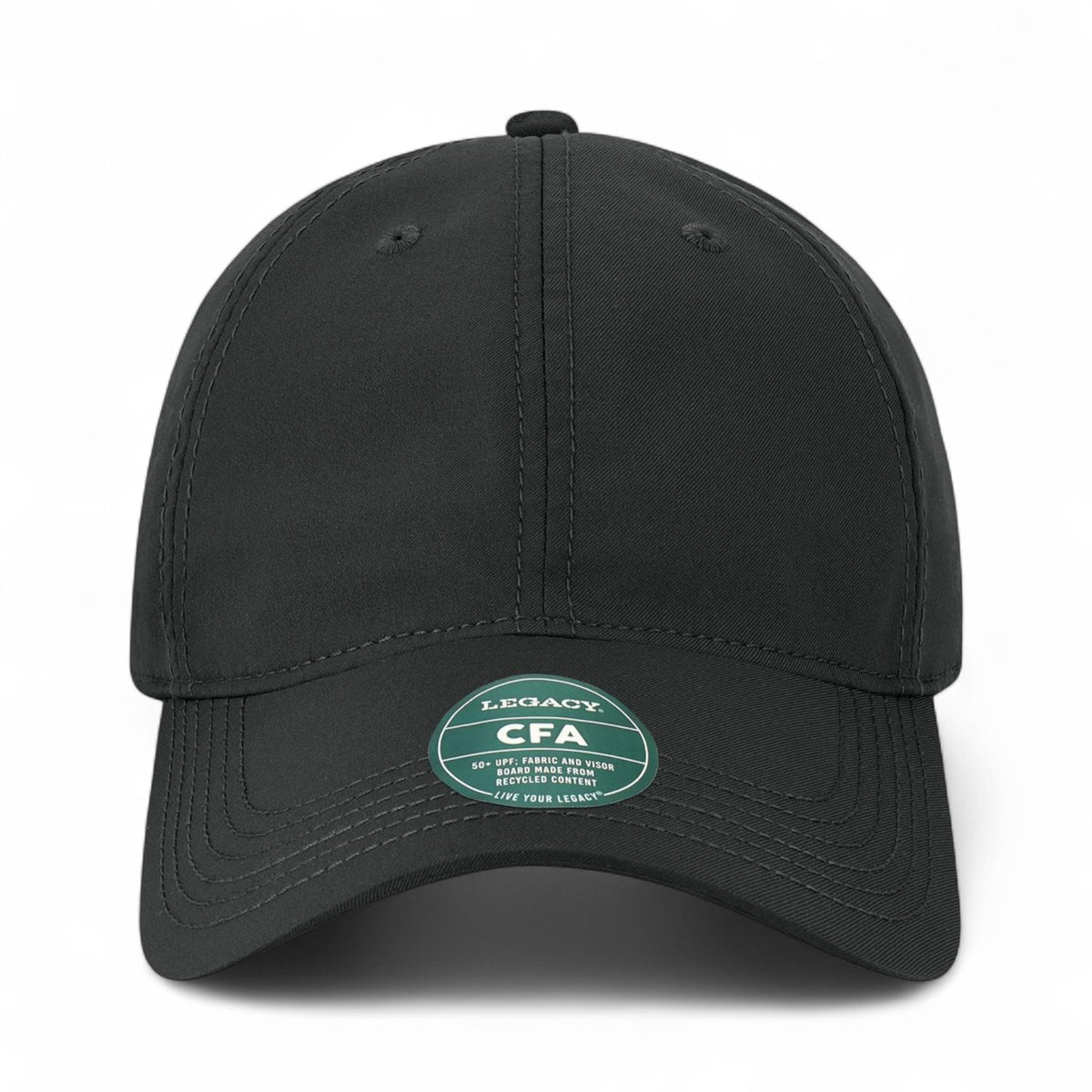 Front view of LEGACY CFA custom hat in black
