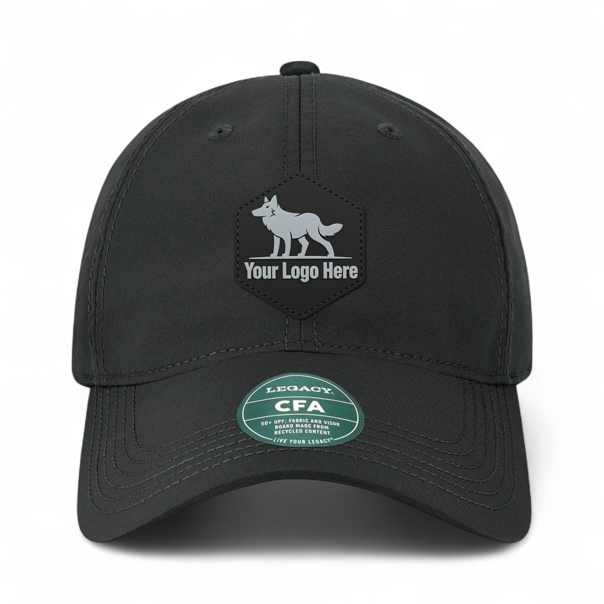PVC patch preview of Legacy CFA custom hat in black