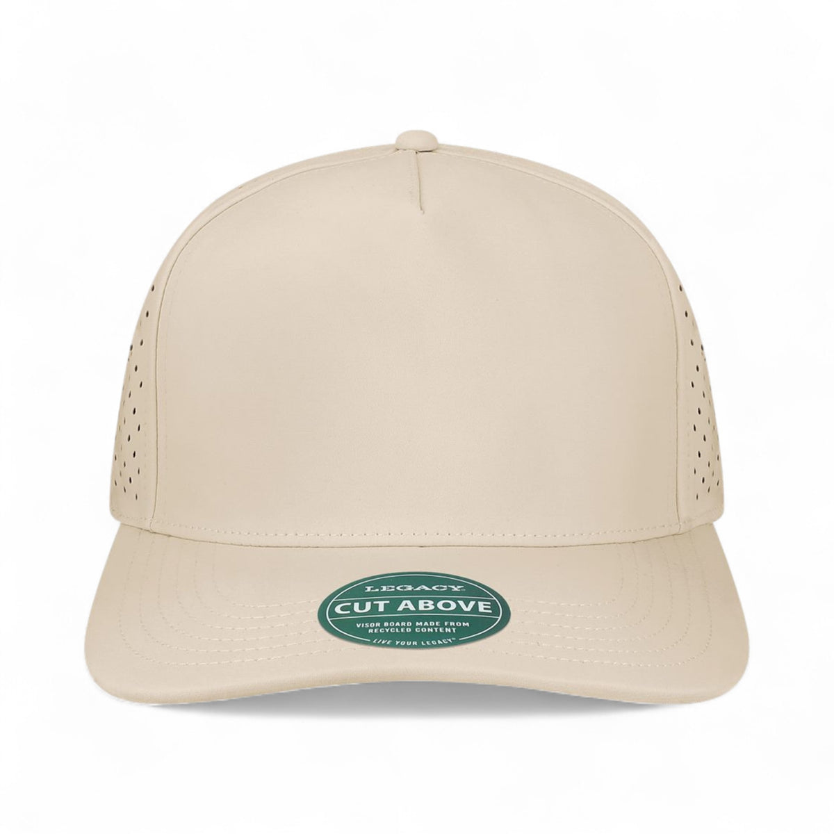 Front view of Legacy CUT custom hat in stone