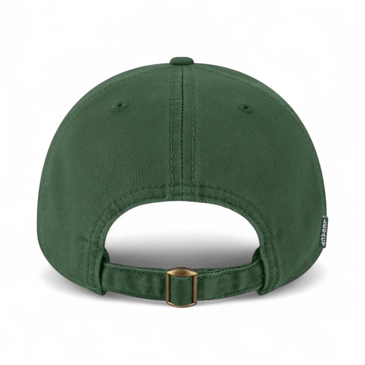 Back view of LEGACY EZA custom hat in dark green