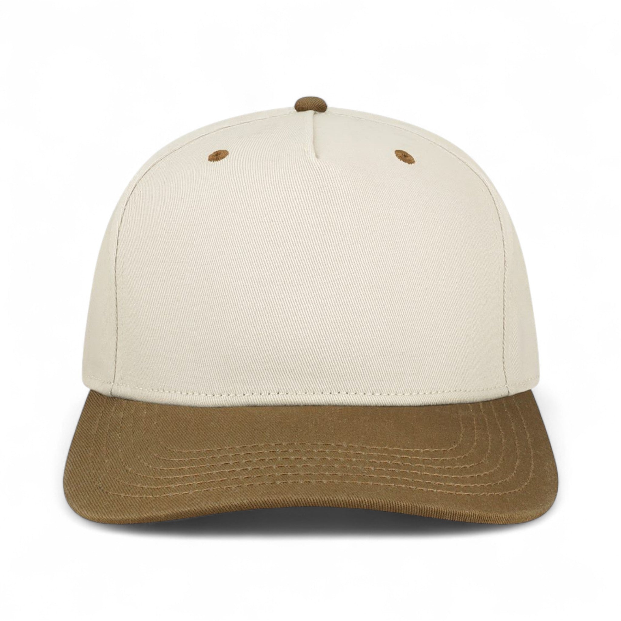 Front view of Legacy HTA custom hat in stone and brown