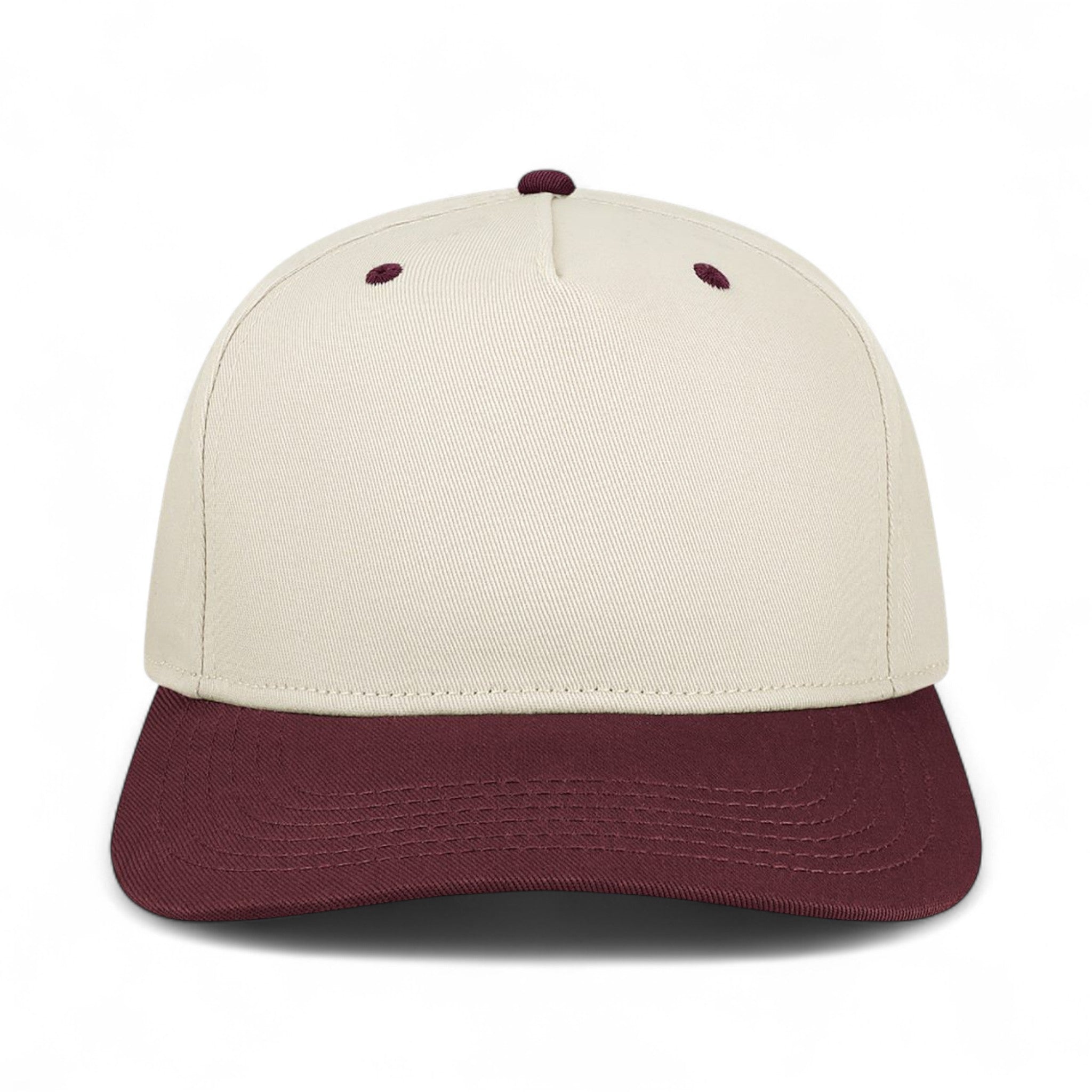 Front view of Legacy HTA custom hat in stone and maroon