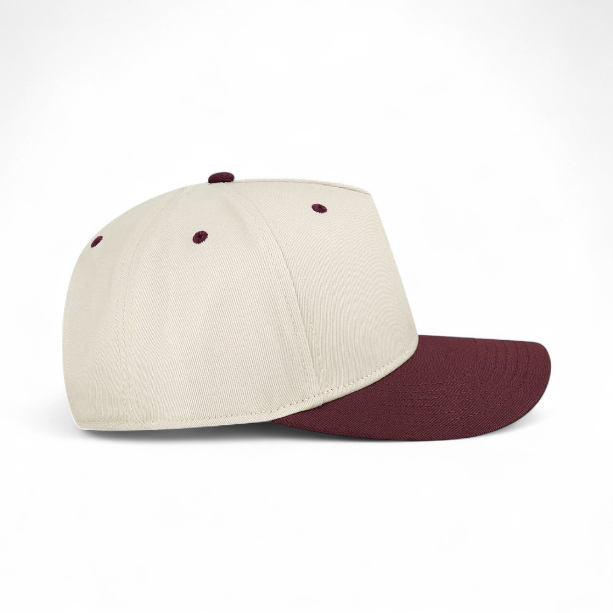Right side view of Legacy HTA custom hat in stone and maroon