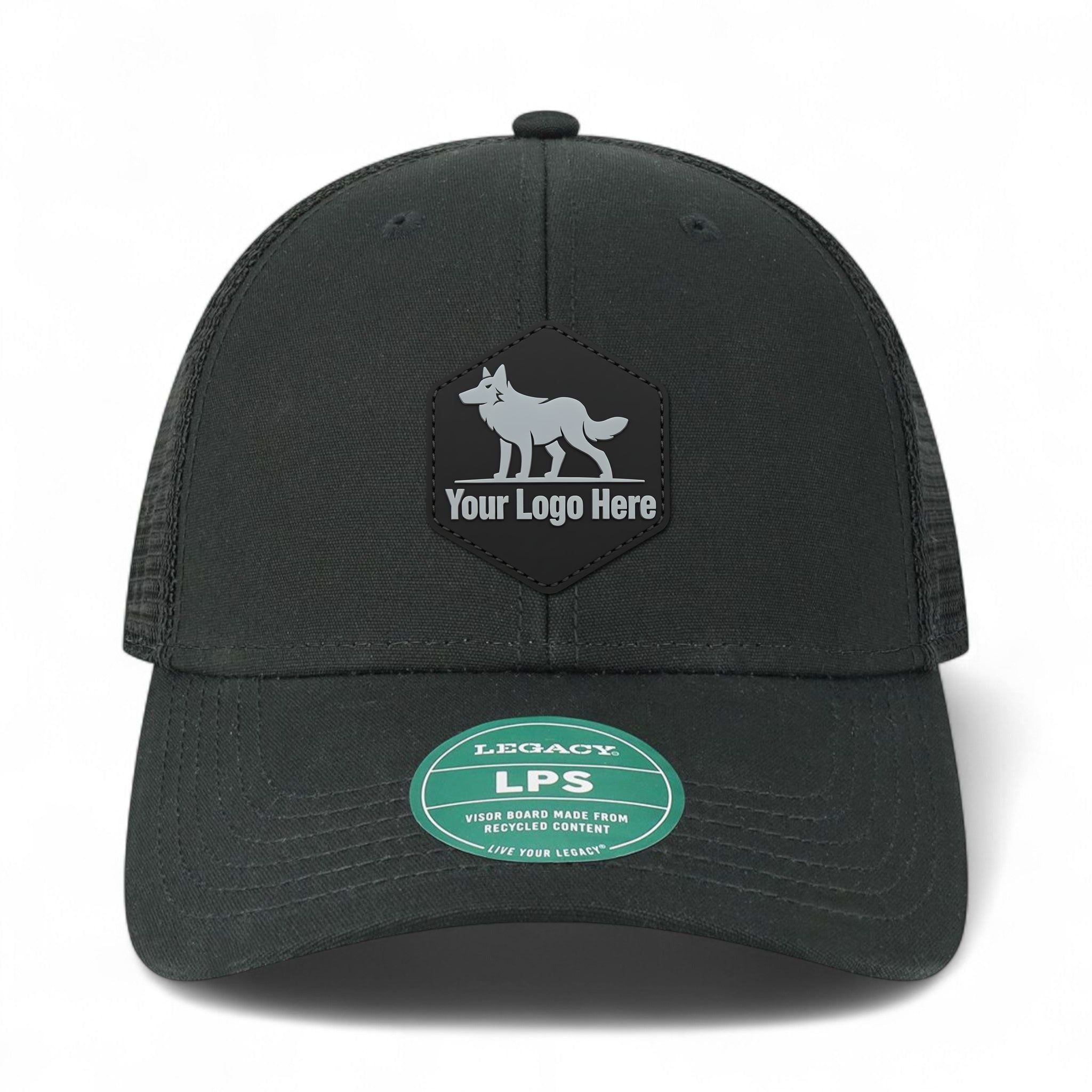 PVC patch preview of Legacy LPS custom hat in black and black