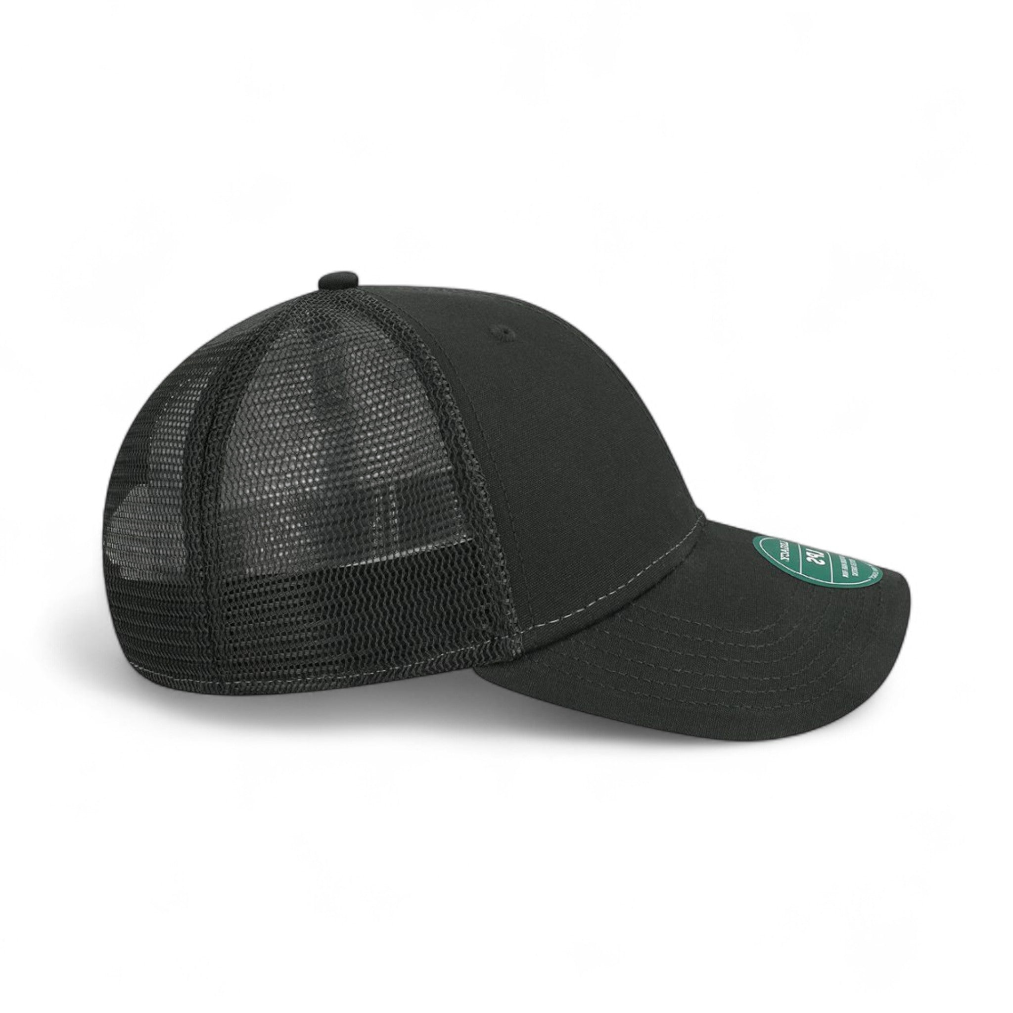 Right side view of Legacy LPS custom hat in black and black