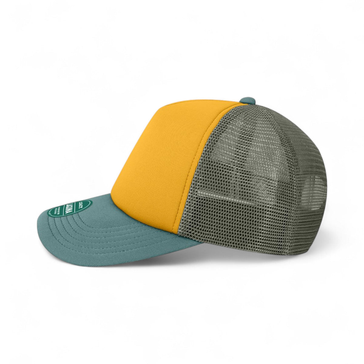 Left side view of Legacy LTA custom hat in bronze and pine green