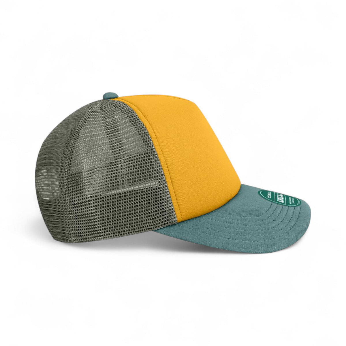 Right side view of Legacy LTA custom hat in bronze and pine green