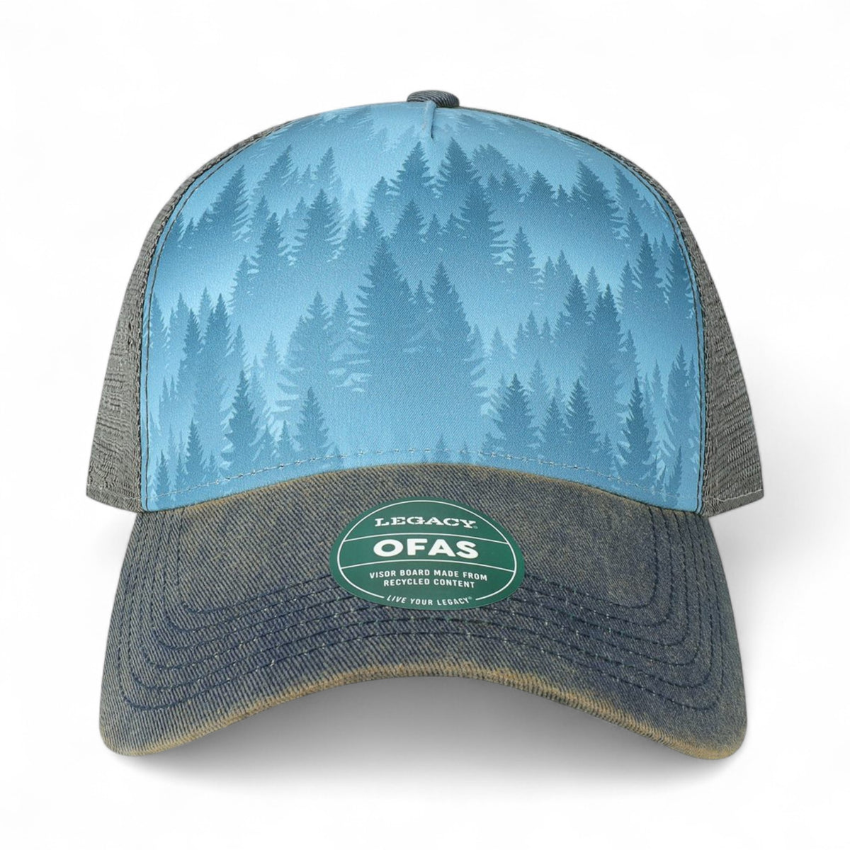 Front view of LEGACY OFAFP custom hat in blue pines