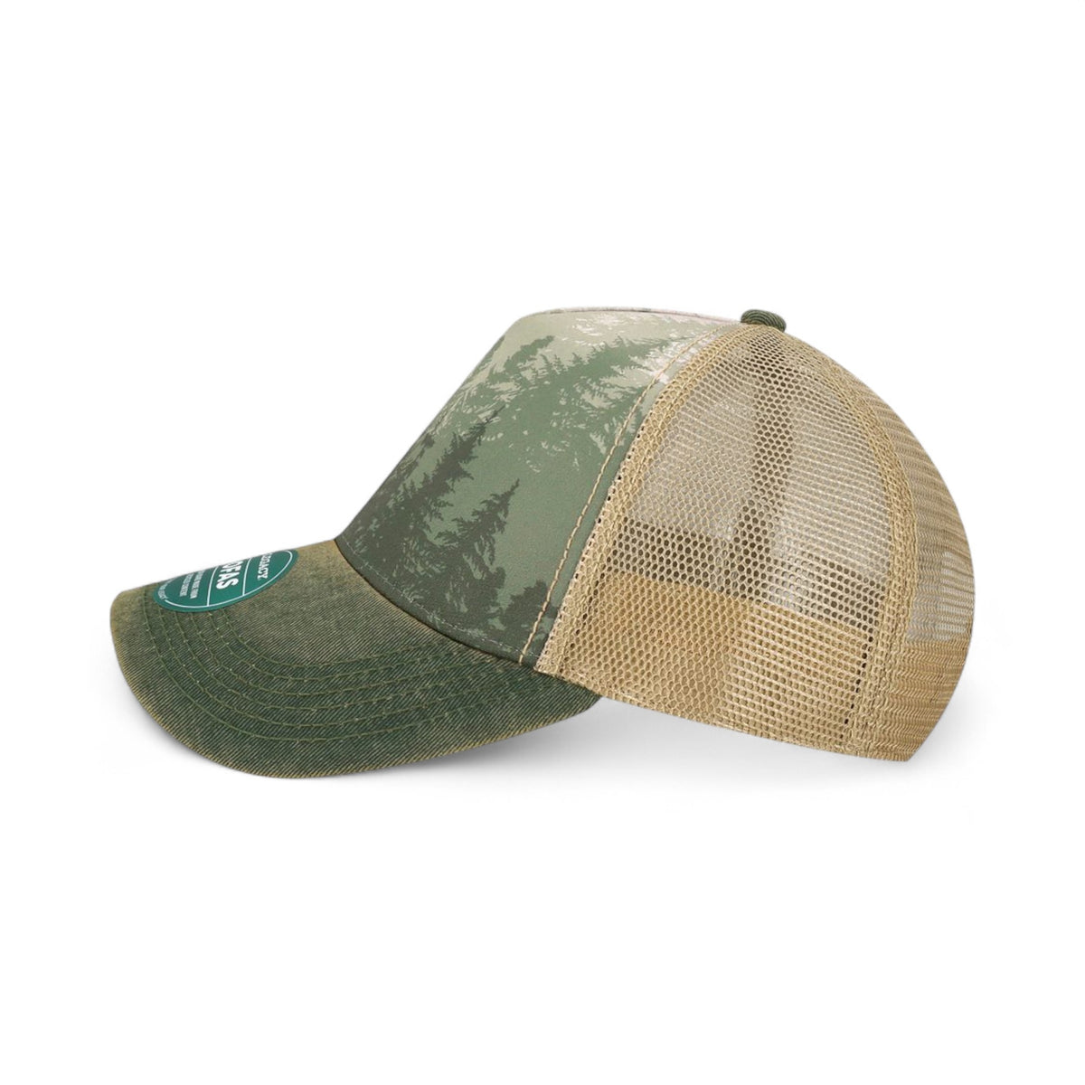 Left side view of Legacy OFAFP custom hat in deep forest