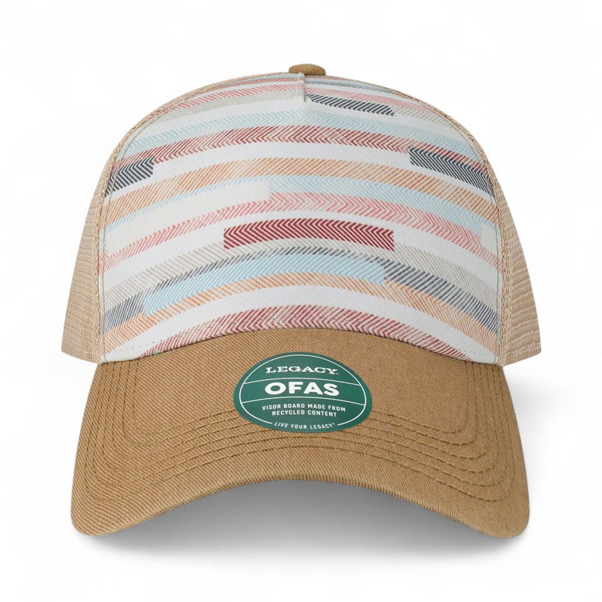 Front view of LEGACY OFAFP custom hat in fabric stripes