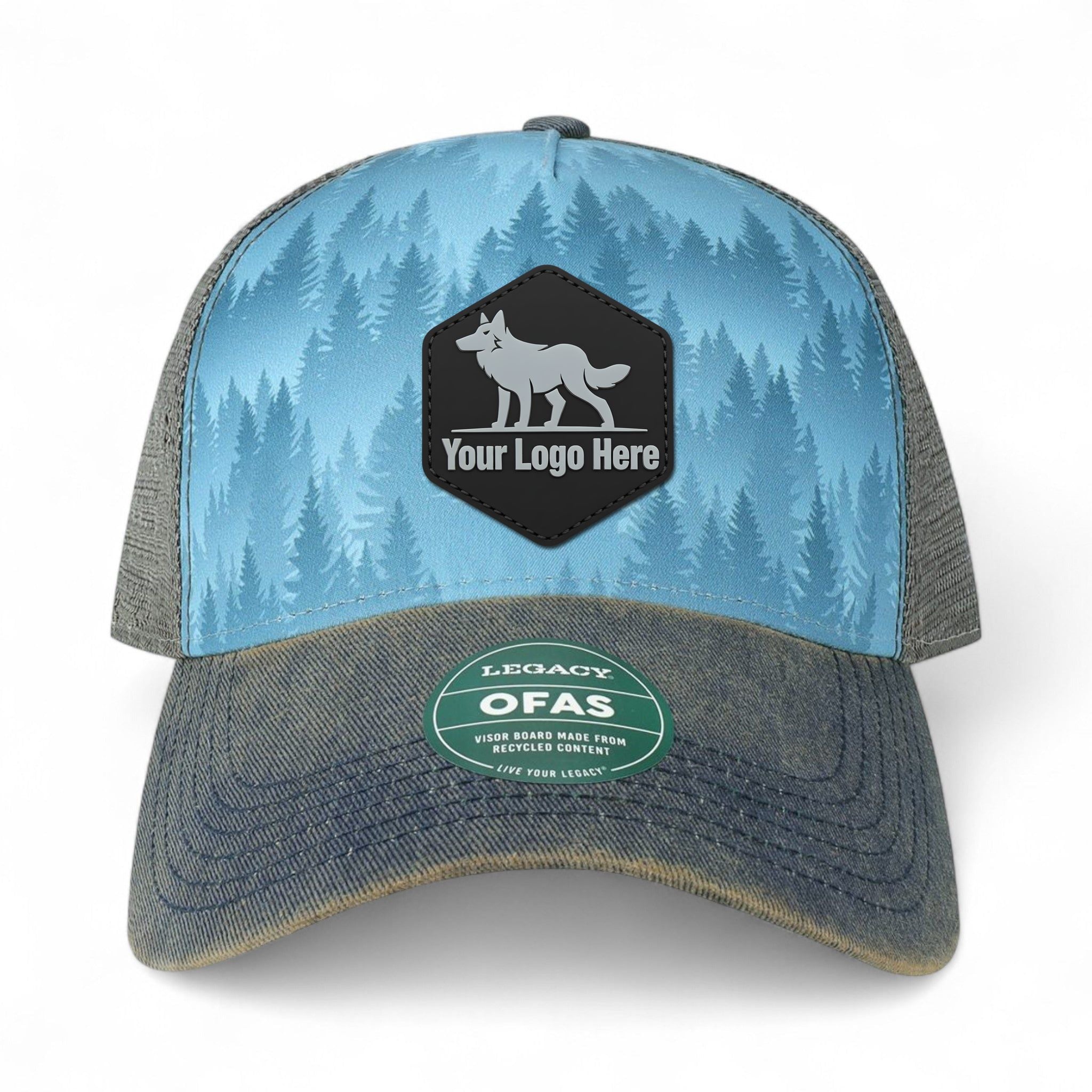 PVC patch preview of Legacy OFAFP custom hat in blue pines