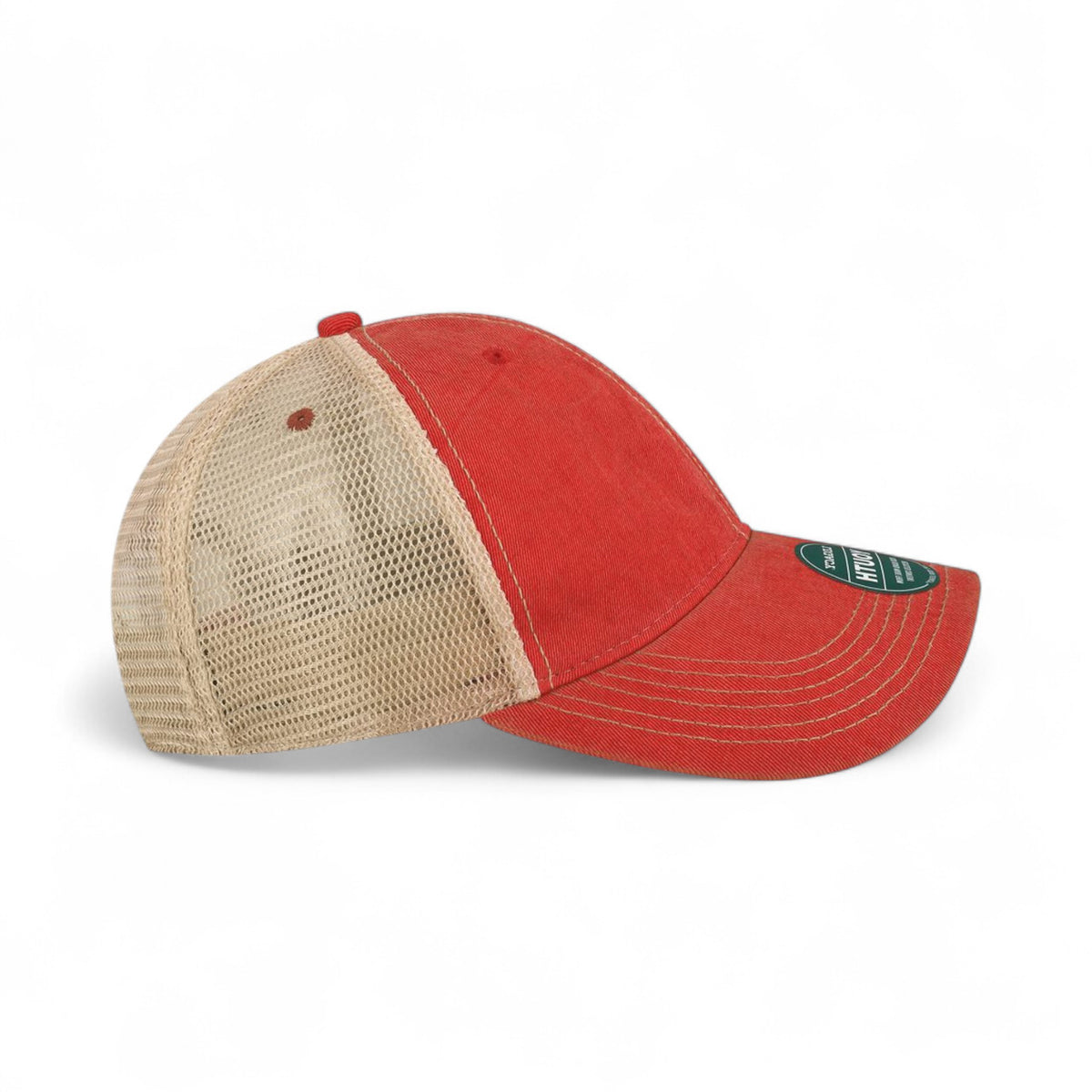 Right side view of Legacy OFAY custom hat in scarlet red and khaki