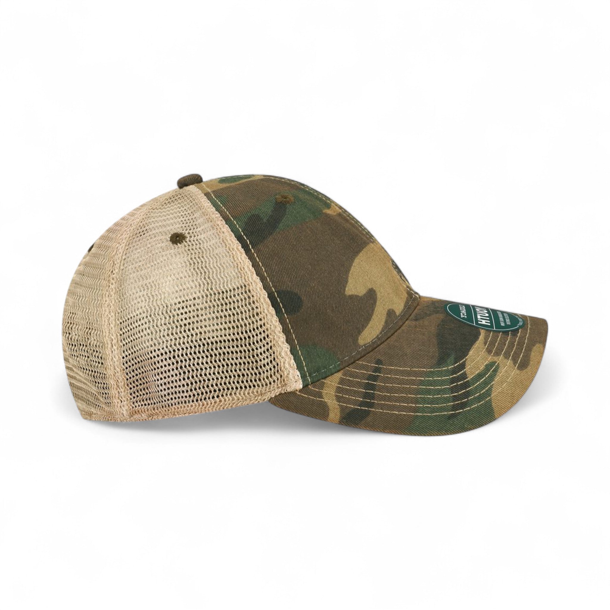 Right side view of Legacy OFAY custom hat in army camo and khaki