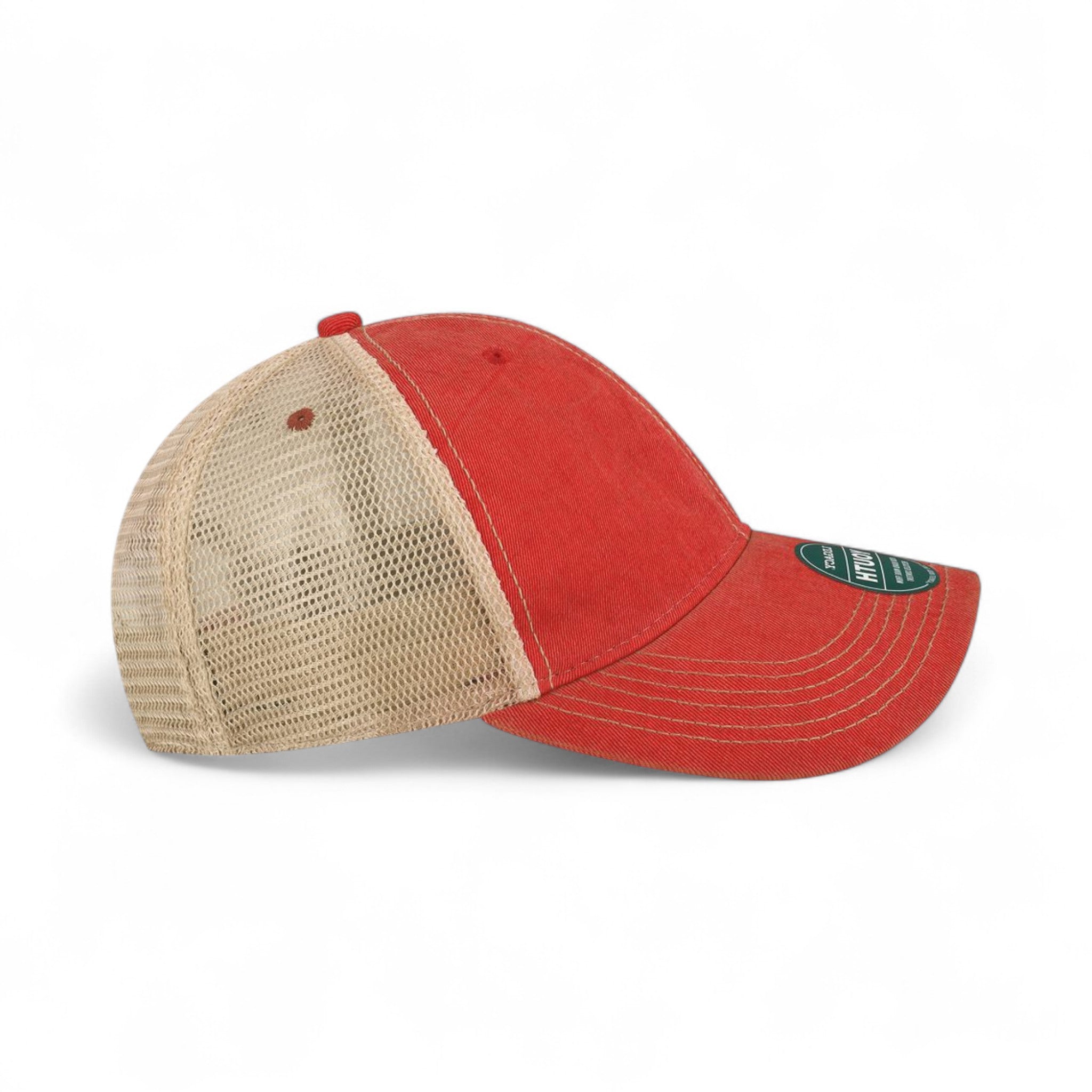 Right side view of Legacy OFAY custom hat in scarlet red and khaki