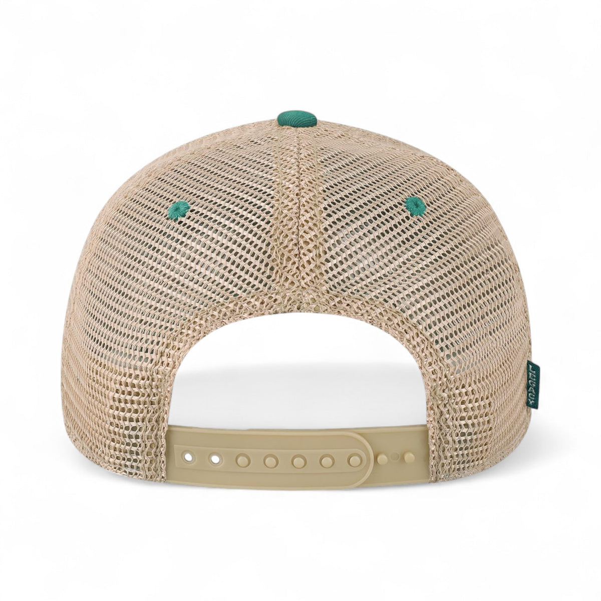 Back view of LEGACY OFA custom hat in aqua and khaki