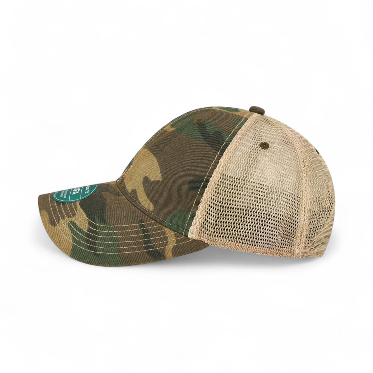 Left side view of Legacy OFA custom hat in army camo and khaki
